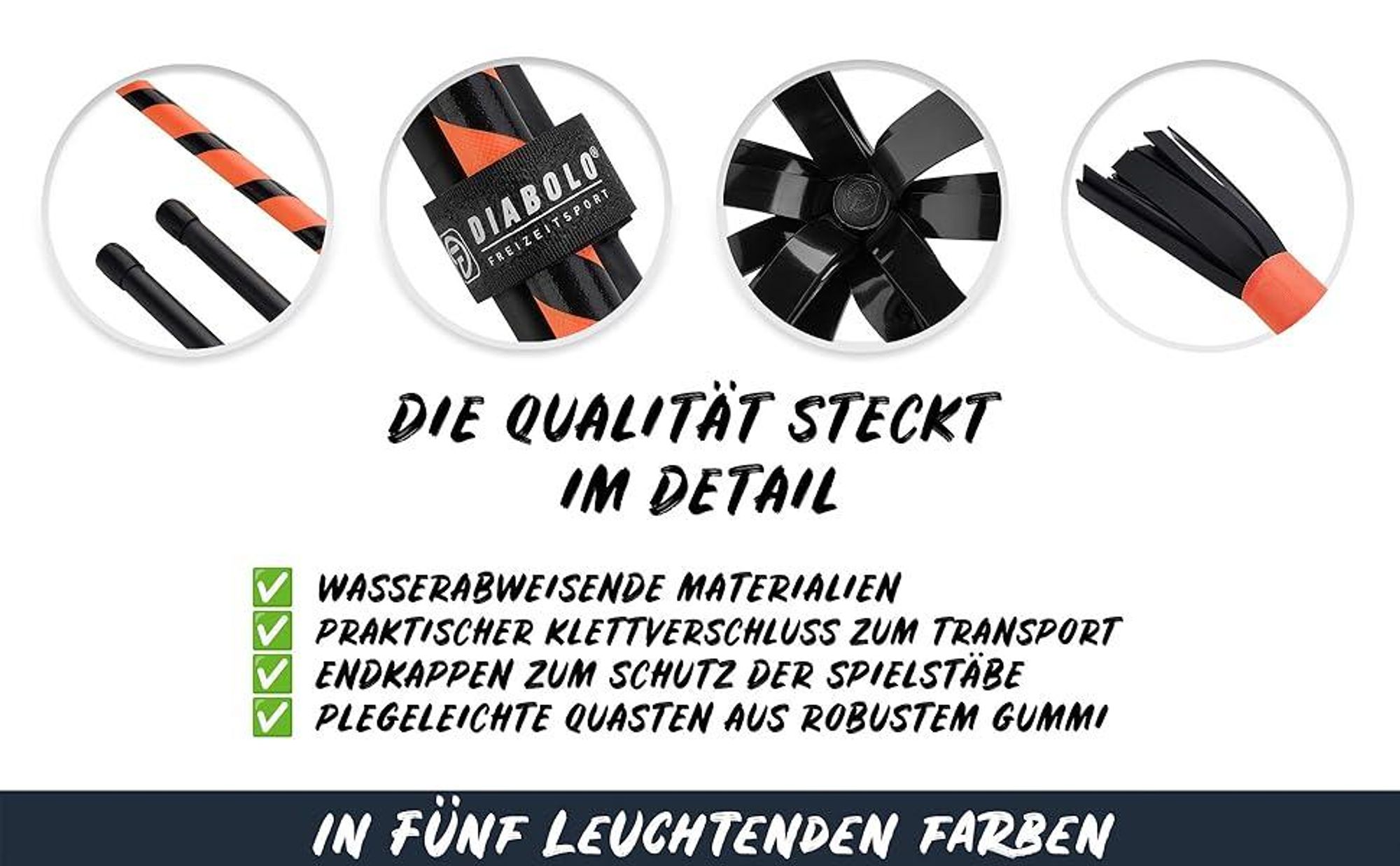 Diabolo Leisure Sport Flowerstick – Flowerstick Basic UV orange mit Fiberglas-Handstöcken | Robuster Flowerstick für Anfänger und Fortgeschrittene
