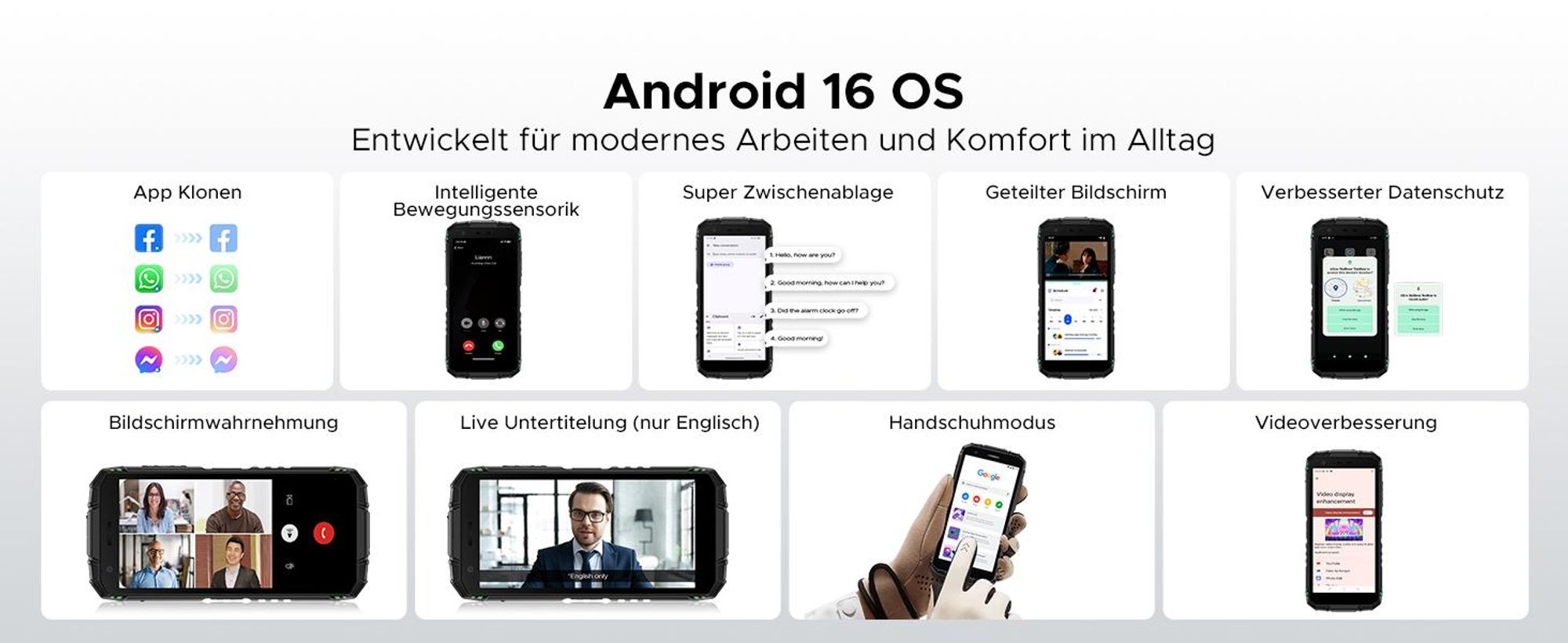 DOOGEE Fire 3 Outdoor Smartphone Handy, 4G, Android 16, IP68/IP69K, 5,5" HD+, 8350mAh, 12+64GB, 13MP, NFC, Gesichtserkennung, ohne Vertrag