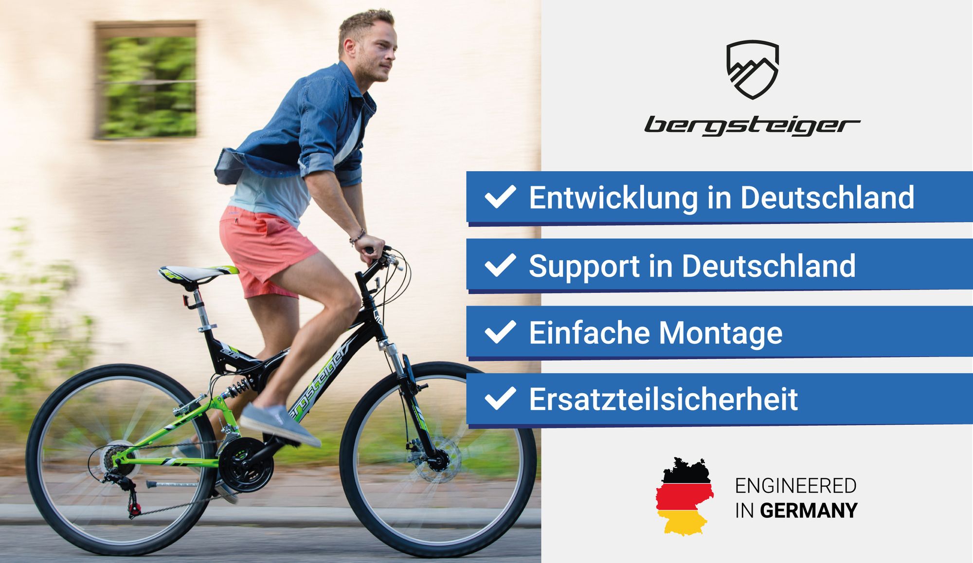 Bergsteiger Buffalo 26 Zoll Mountainbike, geeignet ab 155 cm, Scheibenbremse, 18 Gang-Schaltung,  Licht, Schutzblech, Vollfederung