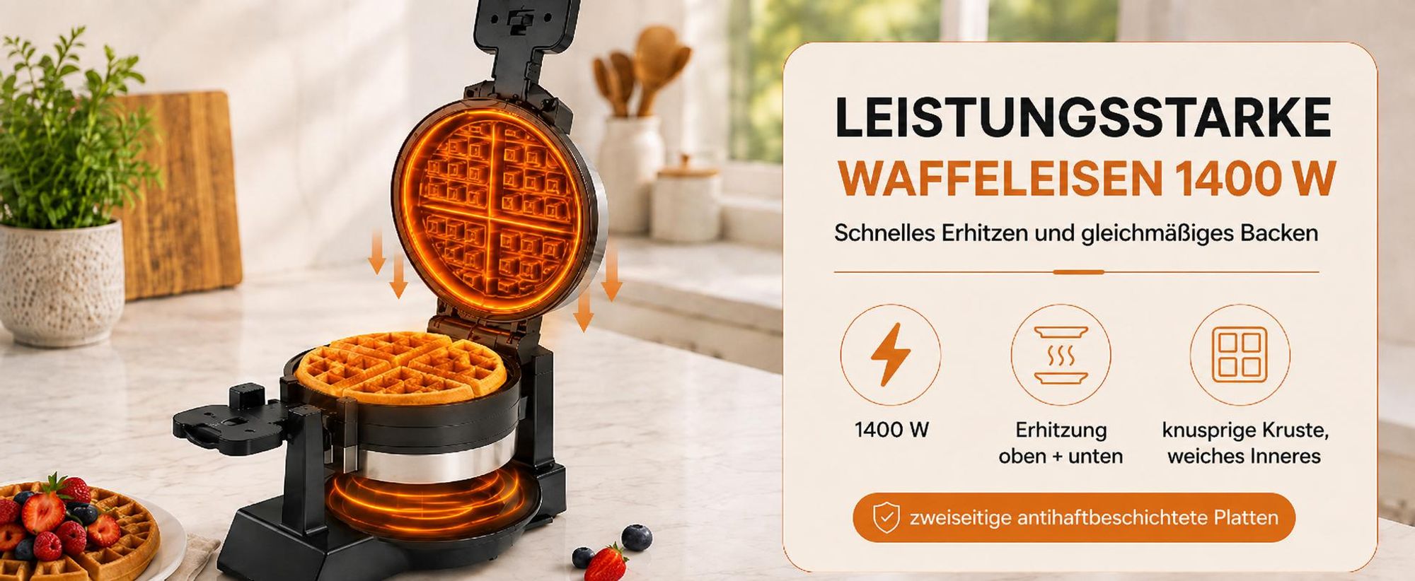 Waffeleisen 1400W Drehbar Doppel Wm2050 2 Belgische Waffeln 180° Leistungsstark