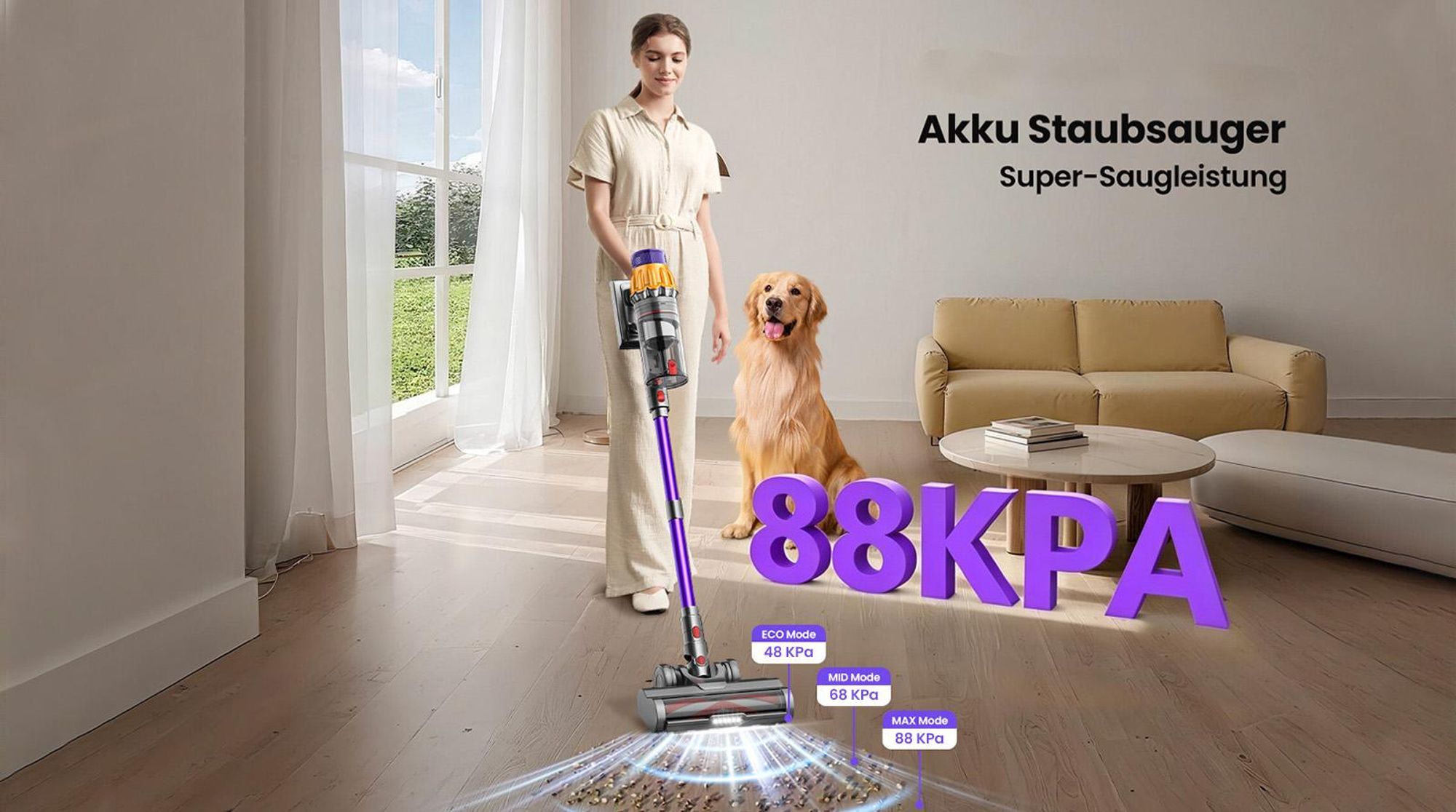 85000Pa Akku Hand Stielstaubsauger 750W/80mins handstaubsauge,Ultraleiser Staubsauger Kabellos SmartDisplay Leichter Antiverwicklung,Akku Staubsauger