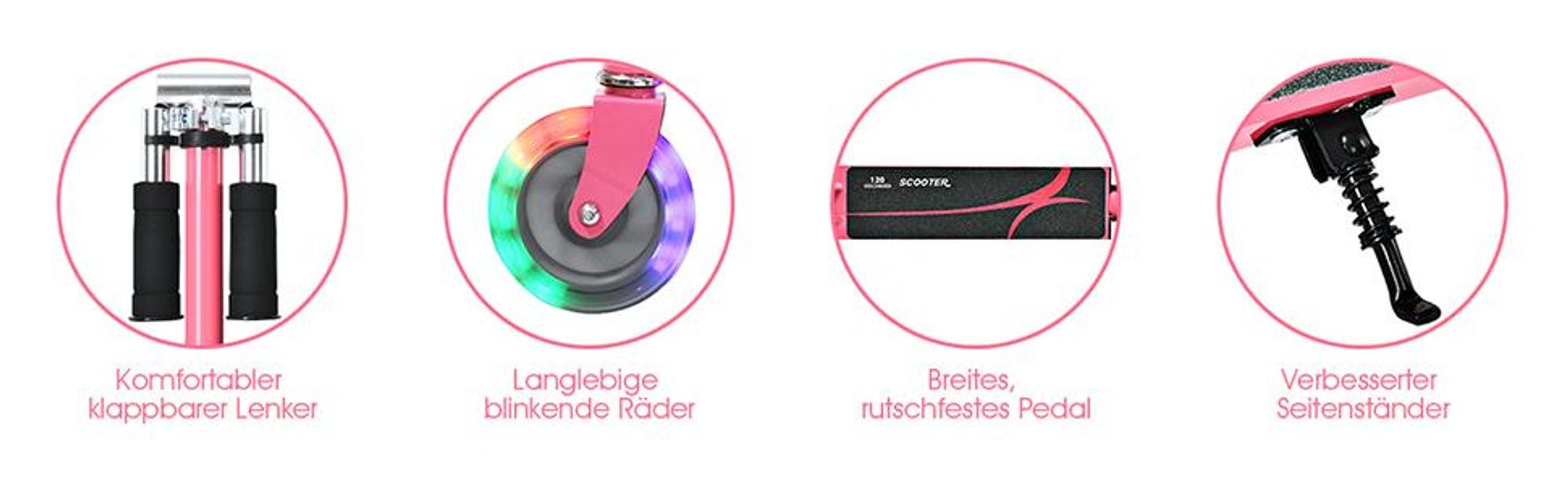 COSTWAY Kinder Roller mit LED Rädern, Cityroller höhenverstellbar, Kinder Scooter für Kinder ab 4+, Kinder Kickscooter, Tretroller für Junge & Mädchen
