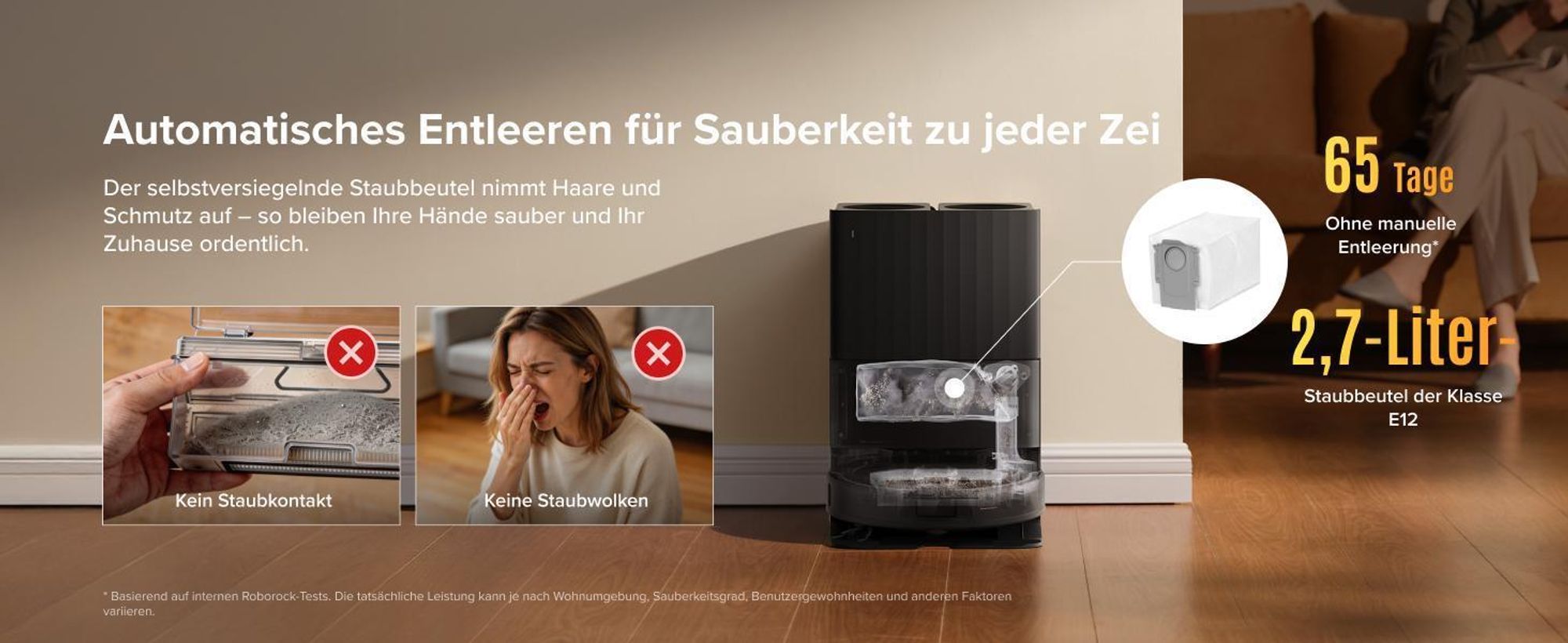 Roborock Qrevo S Pro Set Staubsauger Roboter mit Wischfunktion, 18.500Pa(Upgrade von QV 35A), Anti-Tangle System, 75 °C Heißwasser-Moppwäsche, Schwarz