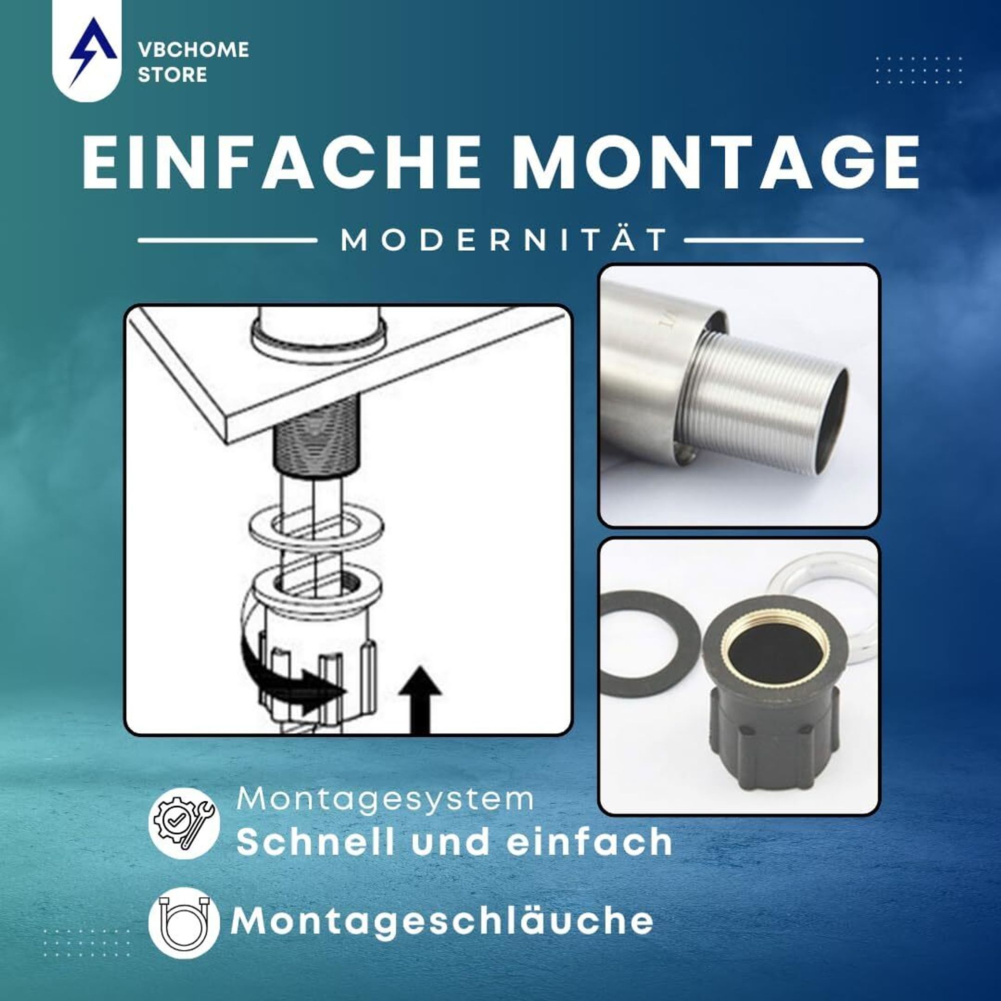 VBChome Küchenarmatur mit flexibler Beige Silikonbrause – Flexibler Wasserhahn mit Einhebelmischer für Spüle – Armatur Gebürstetes Detail