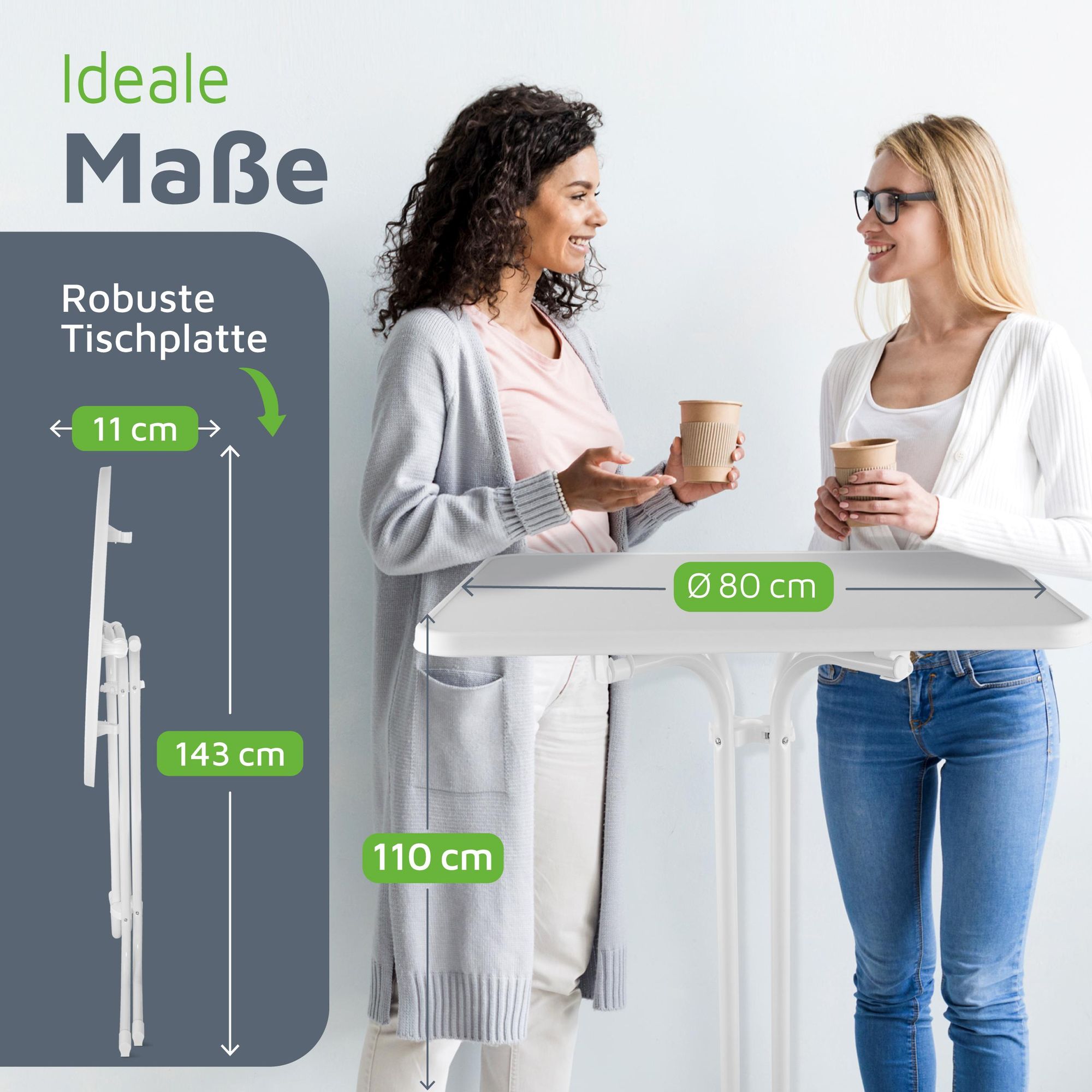 BeFair Gastro Stehtisch klappbar 60x80 cm – rechteckiger Bistrotisch 110 cm Höhe, Indoor & Outdoor, weiß, mit Jacken- & Taschenhaken