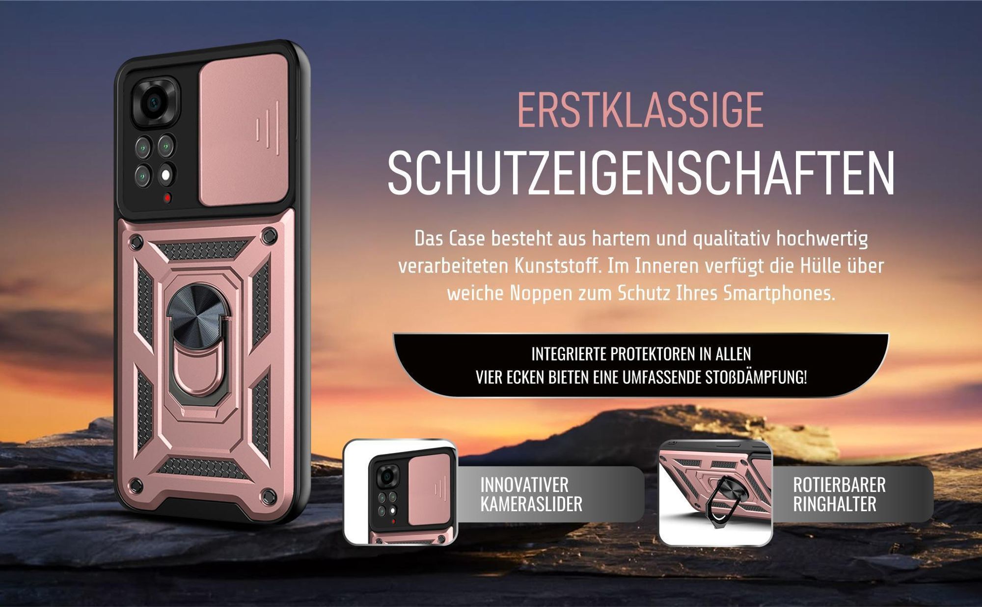 Handycase in Rosegold für Xiaomi Redmi Note 11 mit Ringhalter