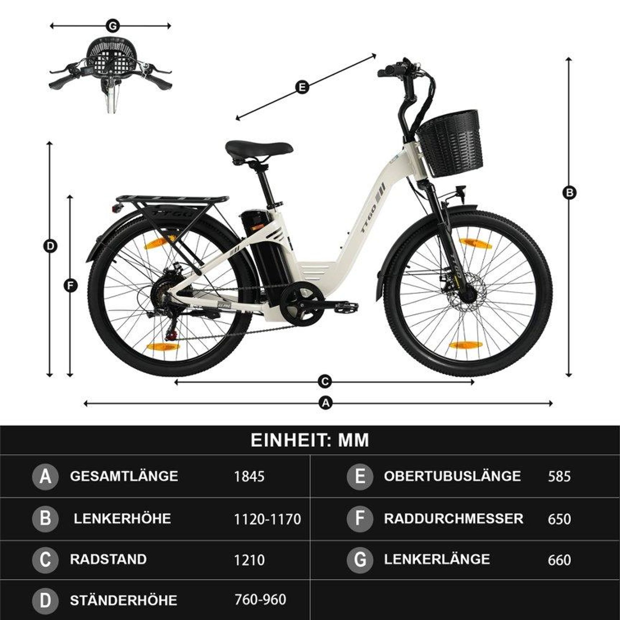 26'' E-Bike 36V 18Ah für Lange Reichweite bis 120KM Aluminium Wasserdicht Elektrofahrrad Trekkingrad E-Cityrad City E-Bikes E-Hollandräder Silber