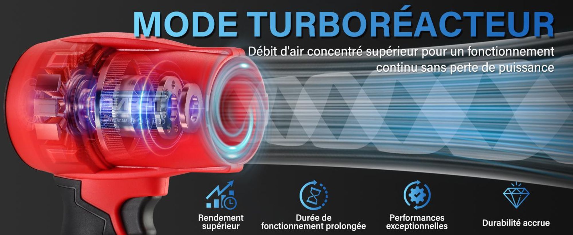 TEENO - Souffleur sans Fil 21V – 3 Vitesse Max 35000 TR/Min, Léger, Compact, 3 Buses Incluses, 2x6,0Ah Batteries - Chargeur, Makita Compatible