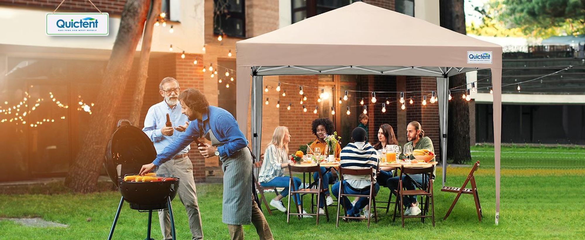 Quictent Pavillon 3x3 Faltpavillon mit 4 Seitenteilen, Wasserdicht Gartenpavillon mit Rolltasche,Partyzelt Gartenzelt, Beige