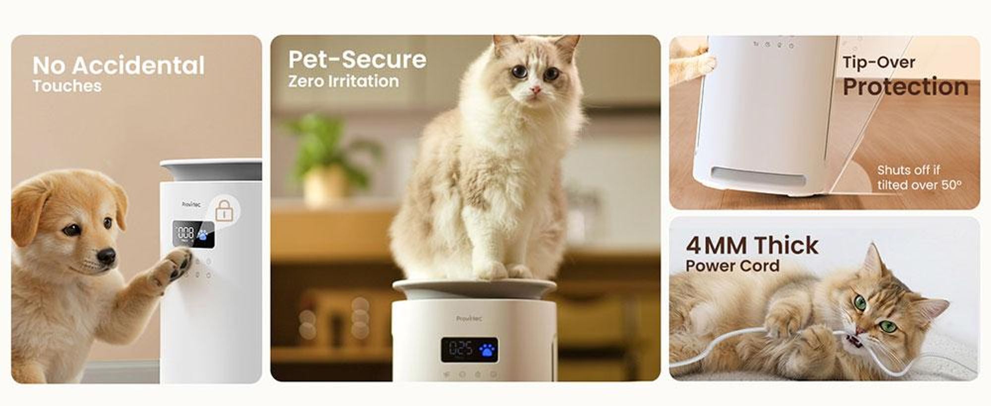 Provirtec Pawtent AP-12 Haustier-Luftreiniger: HEPA13, 4-seitiger Lufteinlass, 99% Gerüche, 23 dB leise, Auto-Modus