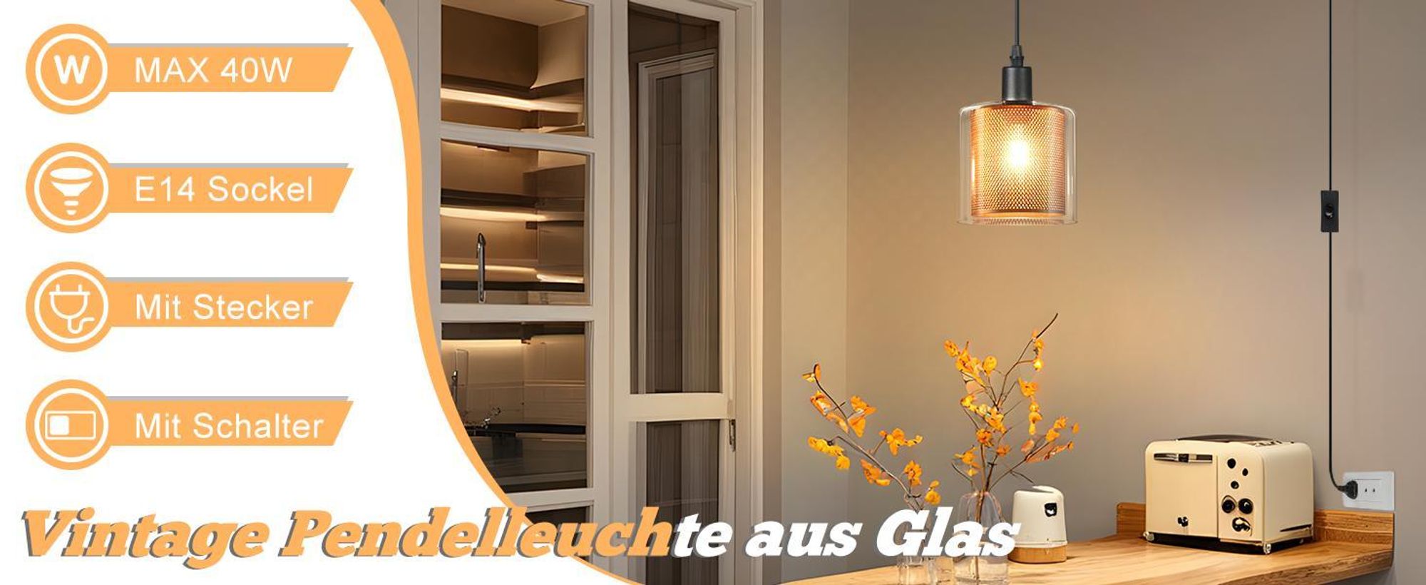 ZMH Hängelampe Vintage Pendelleuchte 1 Flammig Glas Gold Hängeleuchte mit Stecker und Schalter Pendellampe E14 2M Kabel Metall Retro Esstisch Lampe Hängend für Esszimmer Wohnzimmer Küche