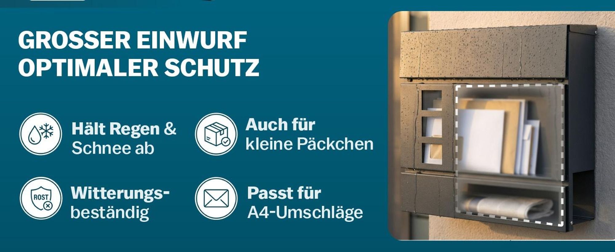 MONZANA® XXL Briefkasten Postkasten mit Zeitungsfach Sichtfenster abschließbar 2 Schlüssel Montagematerial Stahl modern einfache Montage Zeitungsrolle Wandbriefkasten Anthrazit