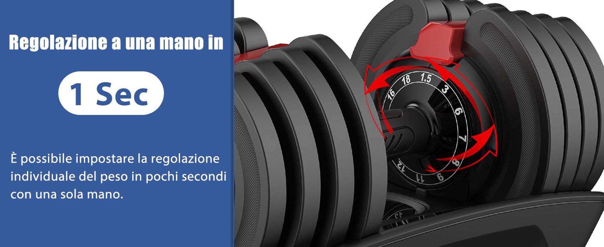 DH FitLife Manubrio Regolabile 12 Livelli da 2 kg a 12 kg con Base Porta Pesi per Allenamento Casa, Manubrio Ergonomico per Fitness