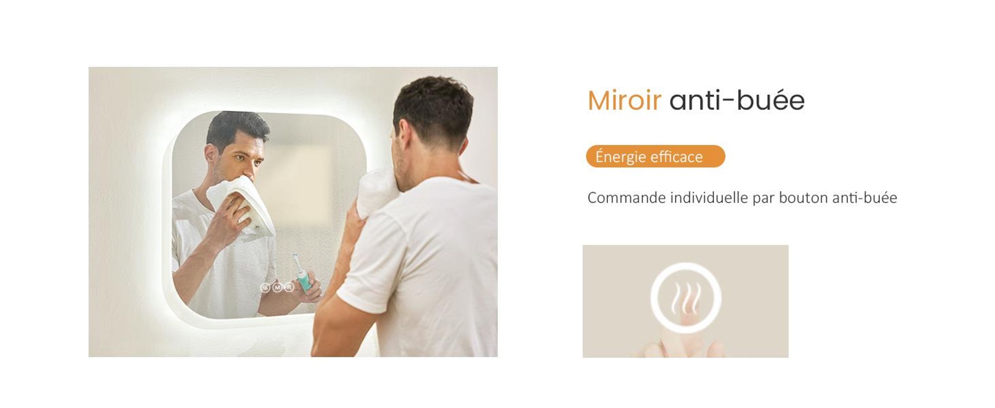 EMKE Miroir de salle de bain LED 50 x 50 cm Miroir de salle de bain avec antibuée, 3 couleurs de lumière Miroir de salle de bain avec interrupteur tactile, miroir mural à intensité variable avec fonction mémoire