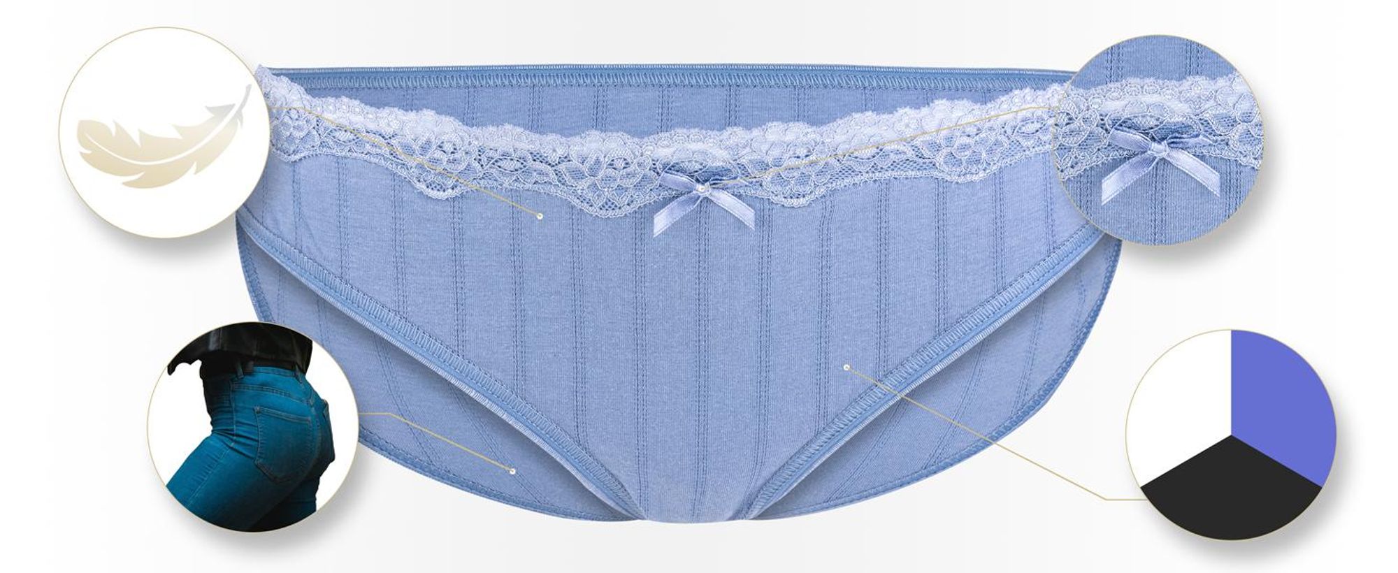 Fabio Farini - 6 Stück Damen Unterhosen Panty - Frauen Hipster Unterwäsche aus Baumwolle Stoff mit unauffällig Struktur sowie dezenter Spitze am Bund