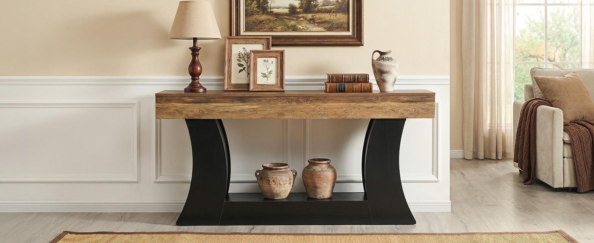 Table console table d’entrée style ferme de 160 cm pour salon, couloir, hall