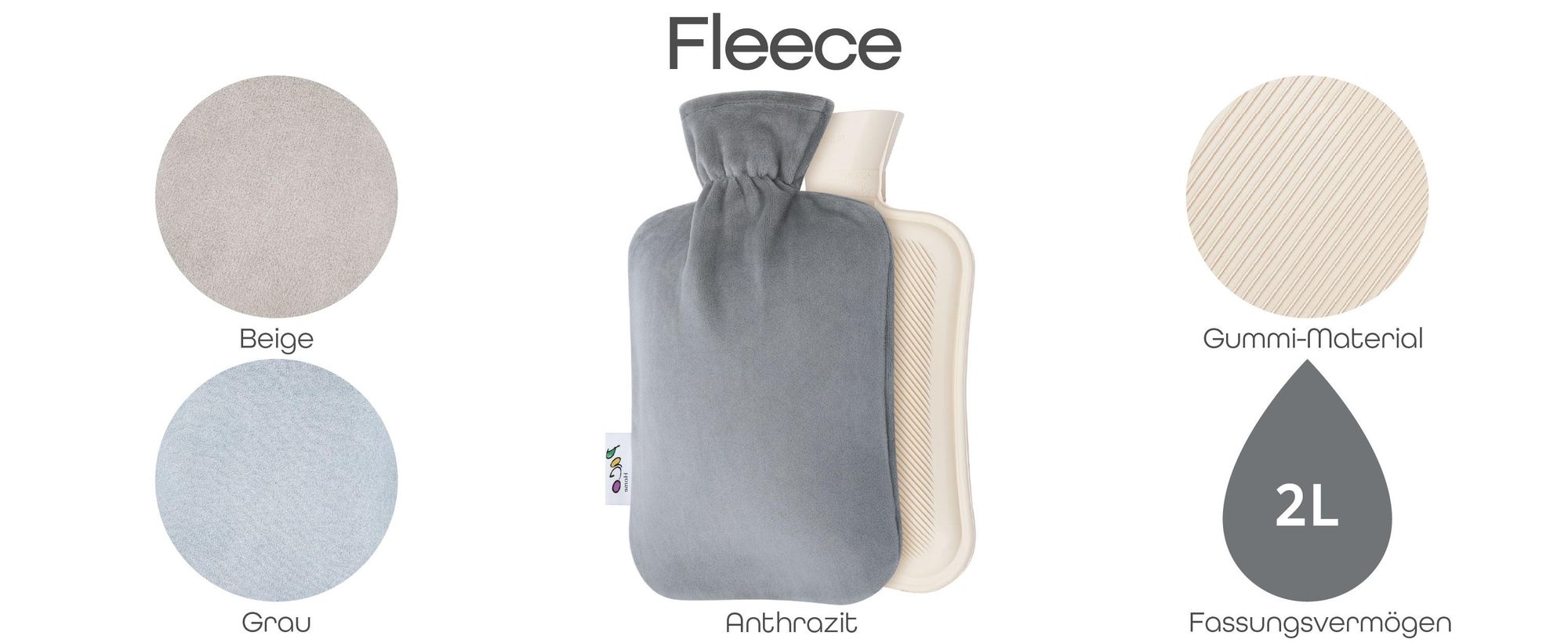 Wärmflasche Bezug Fleece Groß 2L Bettflasche Strickbezug Kinder Erwachsene Weich 2 Liter