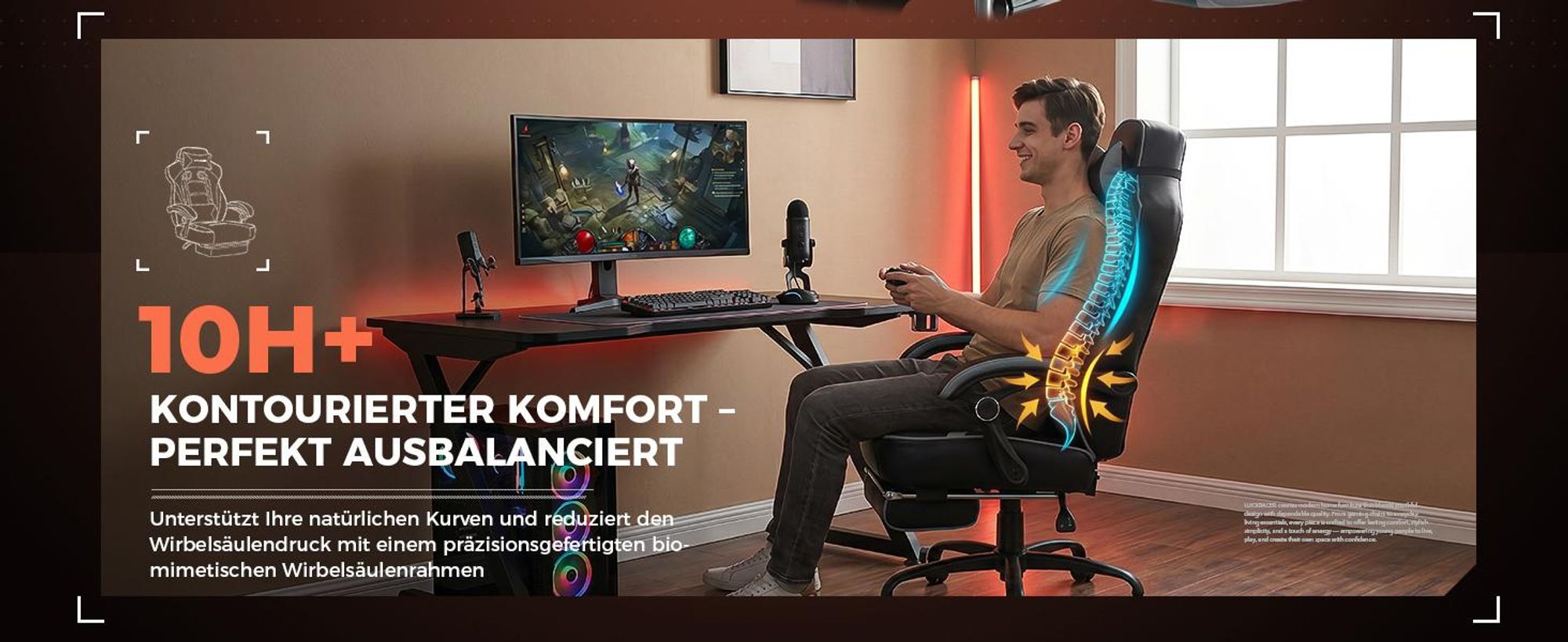 GTPLAYER Gaming Stuhl mit Fußstütze, Ergonomischer Bürostuhl 150kg, Gaming Sessel mit Lendenwirbelstütze Kopfstütze, Höhenverstellbarer Computerstuhl