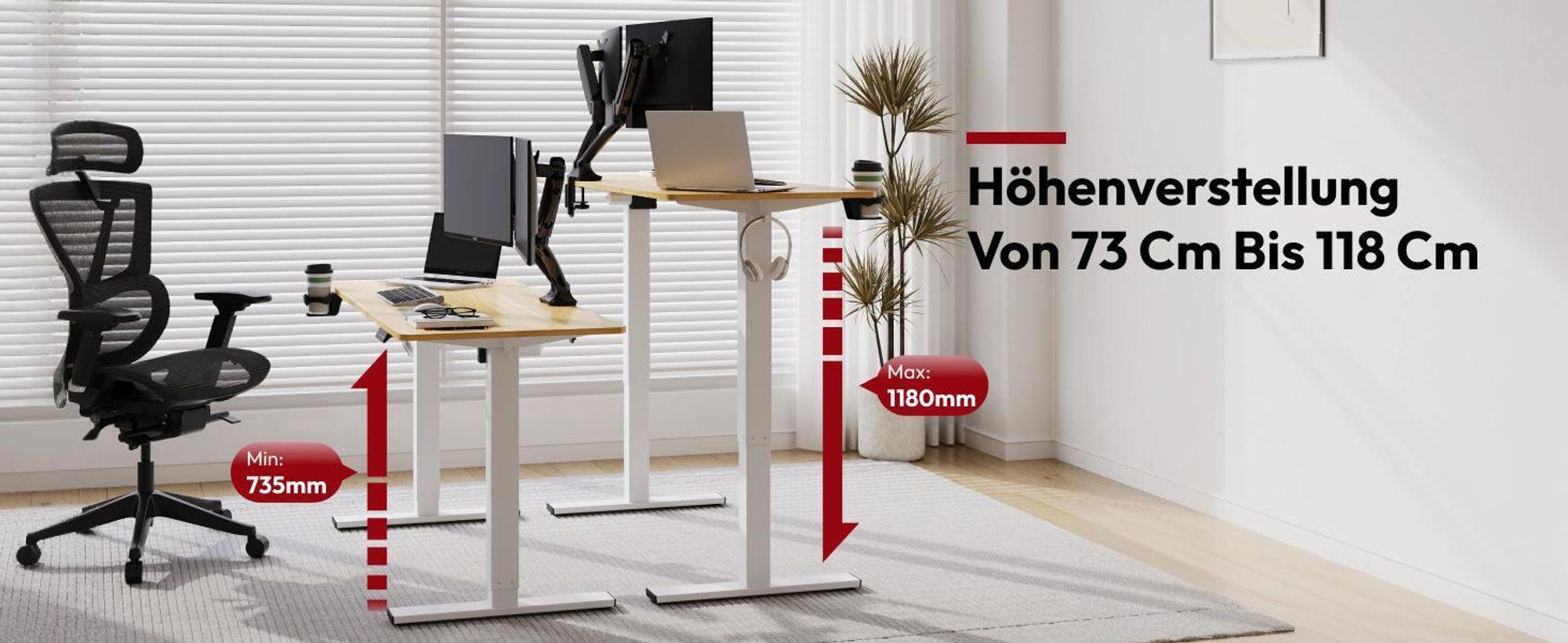 SANODESK Höhenverstellbarer Schreibtisch 180x80cm elektrisch 4 Memory-Funktion, Antikollisionsschutz, 70kg Tragkraft, mit Haken und Ablagebox (Ahorn)