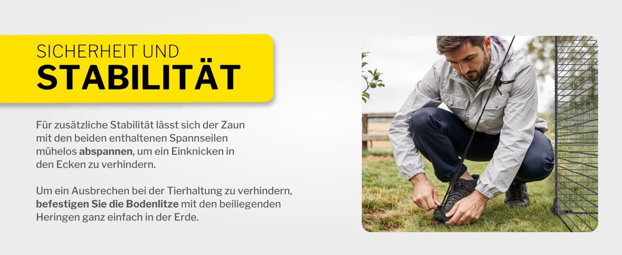 horizont Begrenzungszaun FLEX, 15 m lang & 90 cm hoch, engmaschig, mobiler Spezialzaun mit 9 separaten Pfählen aus Fiberglas, Gartennetz, Hundezaun, Absperrzaun, für Camping