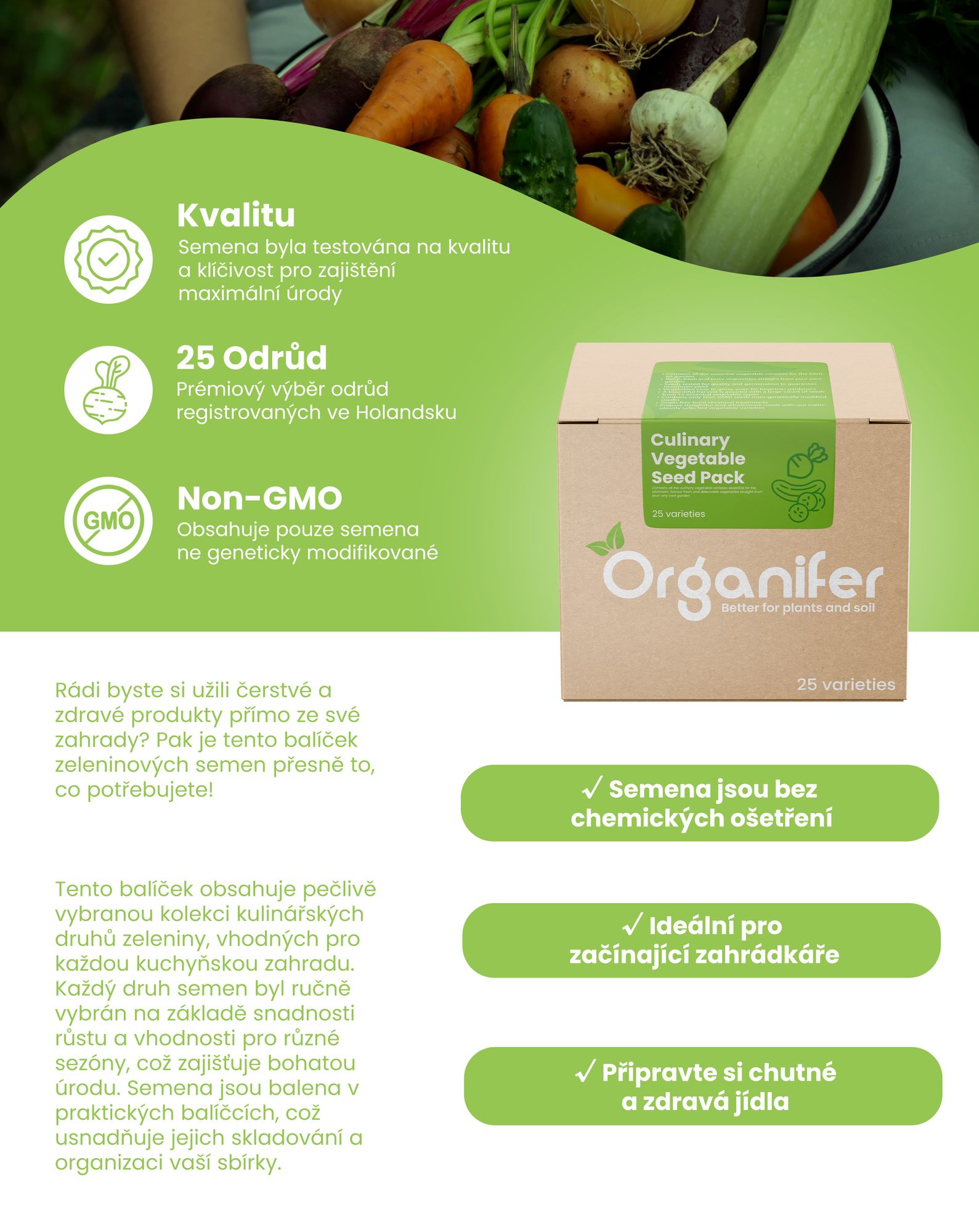 Balíček zeleninových semen – 25 kulinářských odrůd - Organifer
