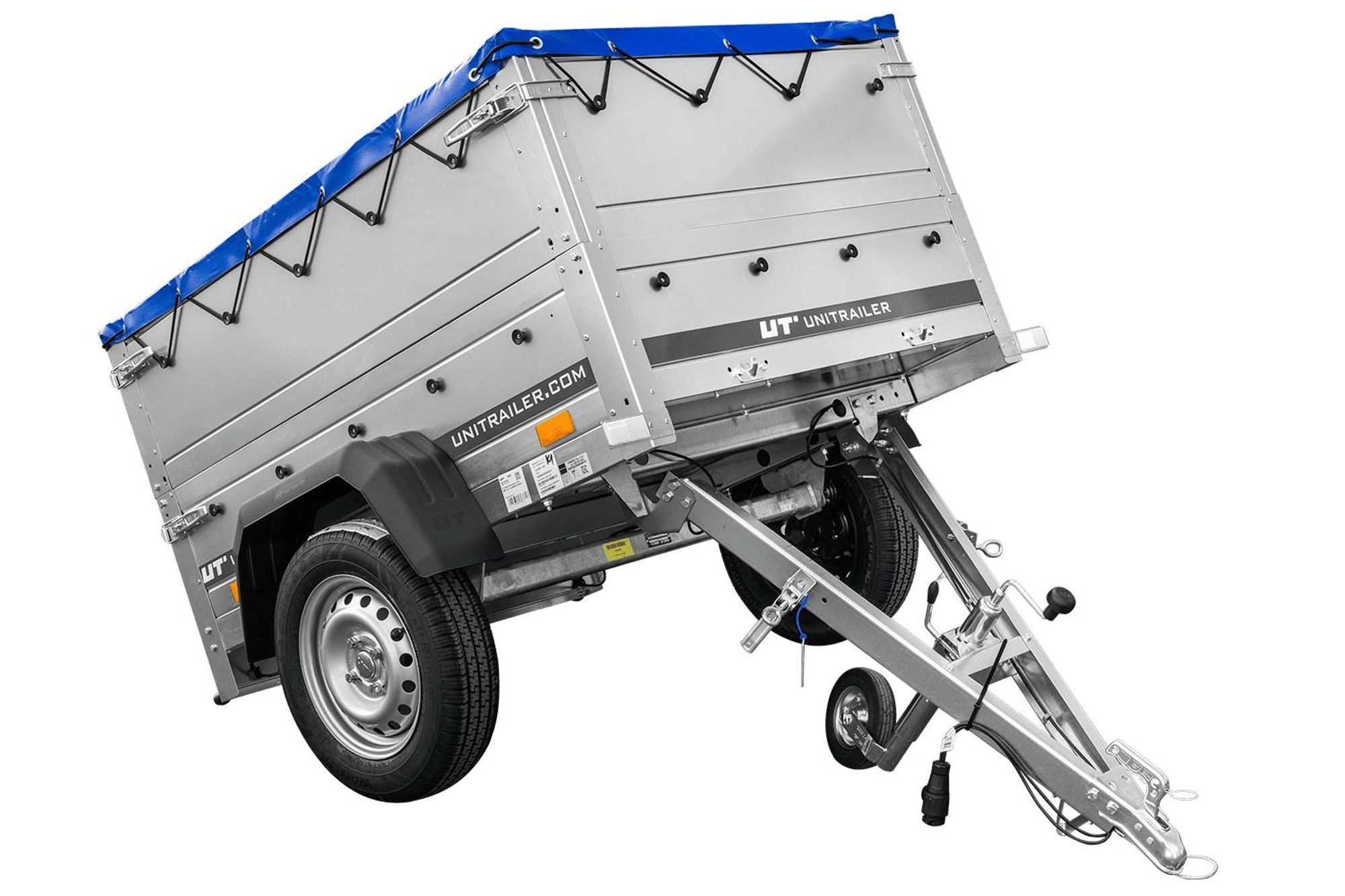 Przyczepka lekka 150x106 UNITRAILER GARDEN 150 KIPP z burtami BIS i pokrowcem niebieskim