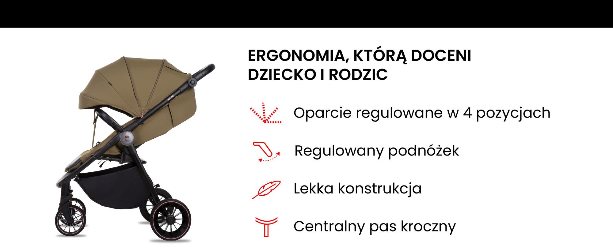 Babylux Wózek Spacerowy Dziecięcy ROMBO – Wózek Podróżny z Funkcją Leżenia, Kompaktowy, Lekki, Teleskopowa Rączka, Składany, Torba, Akcesoria