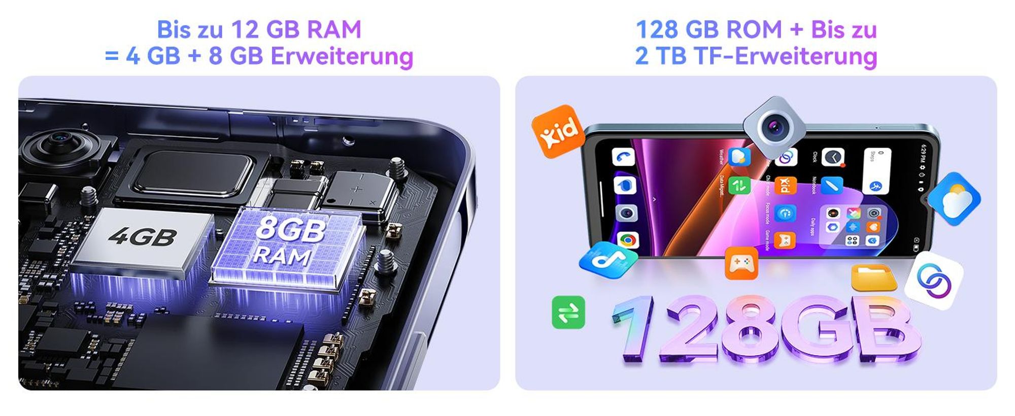 OSCAL FLAT 2 handy, 12(4+8)+128GB, 6,56 Zoll 90Hz IPS Display, 5000mAh, Face ID, 13MP Samsung Kamera, 8,75mm Ultradünn,Octa-Core Unisoc T606