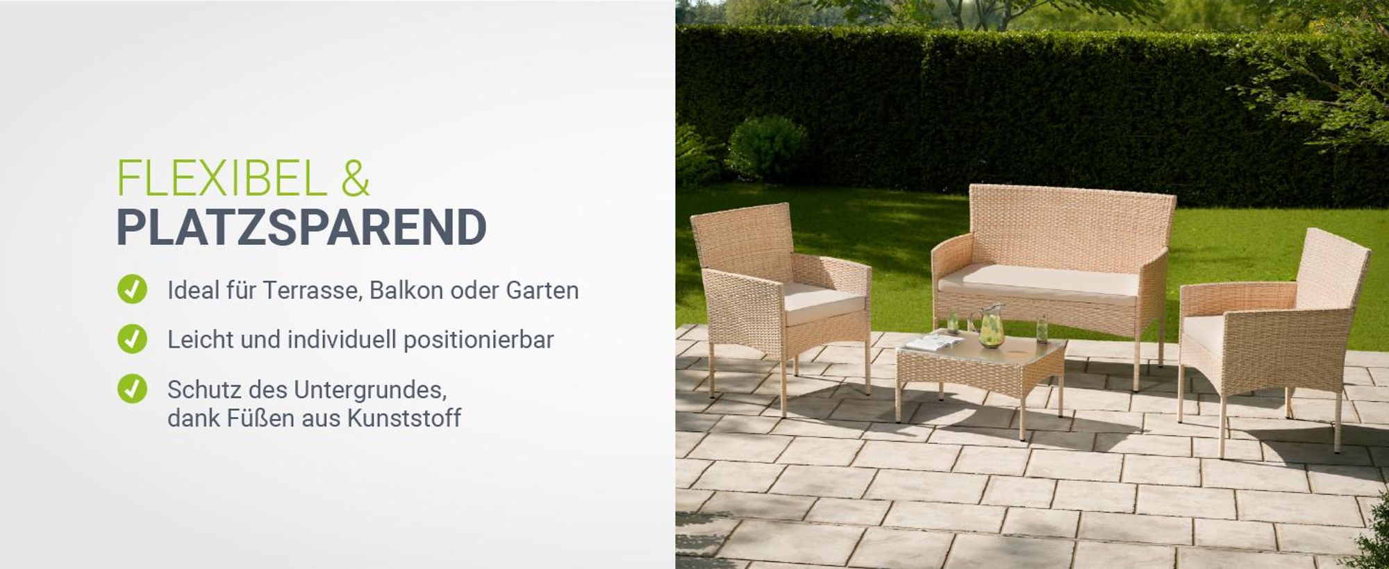 Juskys Polyrattan Gartenmöbel-Set Fort Myers - Tisch, Sofa & 2 Stühle - creme