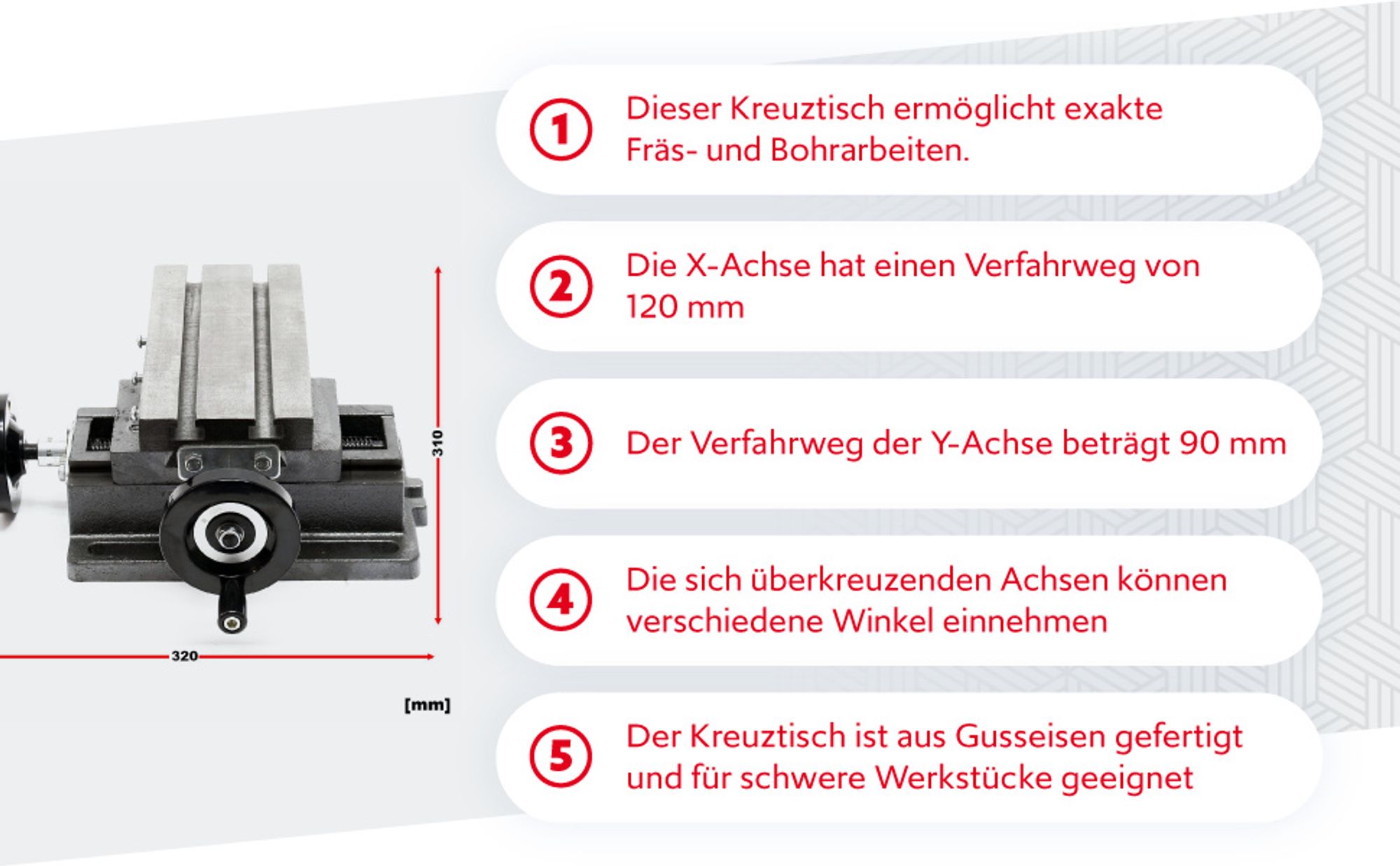Wiltec Kreuztisch 220x100 mm, Frästisch Mit 120 mm X-Achse, 90 mm Y-Achse, Koordinatentisch Aus Gusseisen, Bohrtisch, Fräsständer