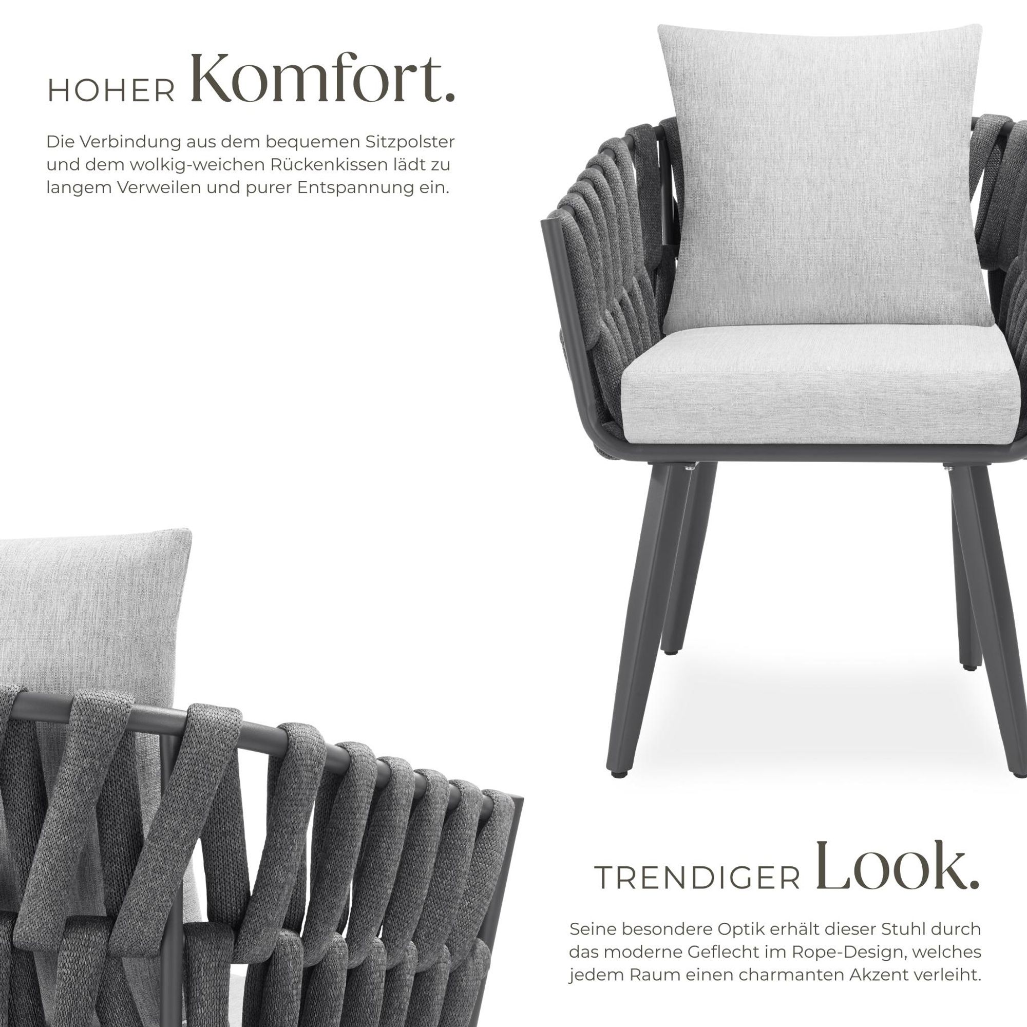 tectake® Stuhl Lugano im Rope-Design mit Aluminiumgestell