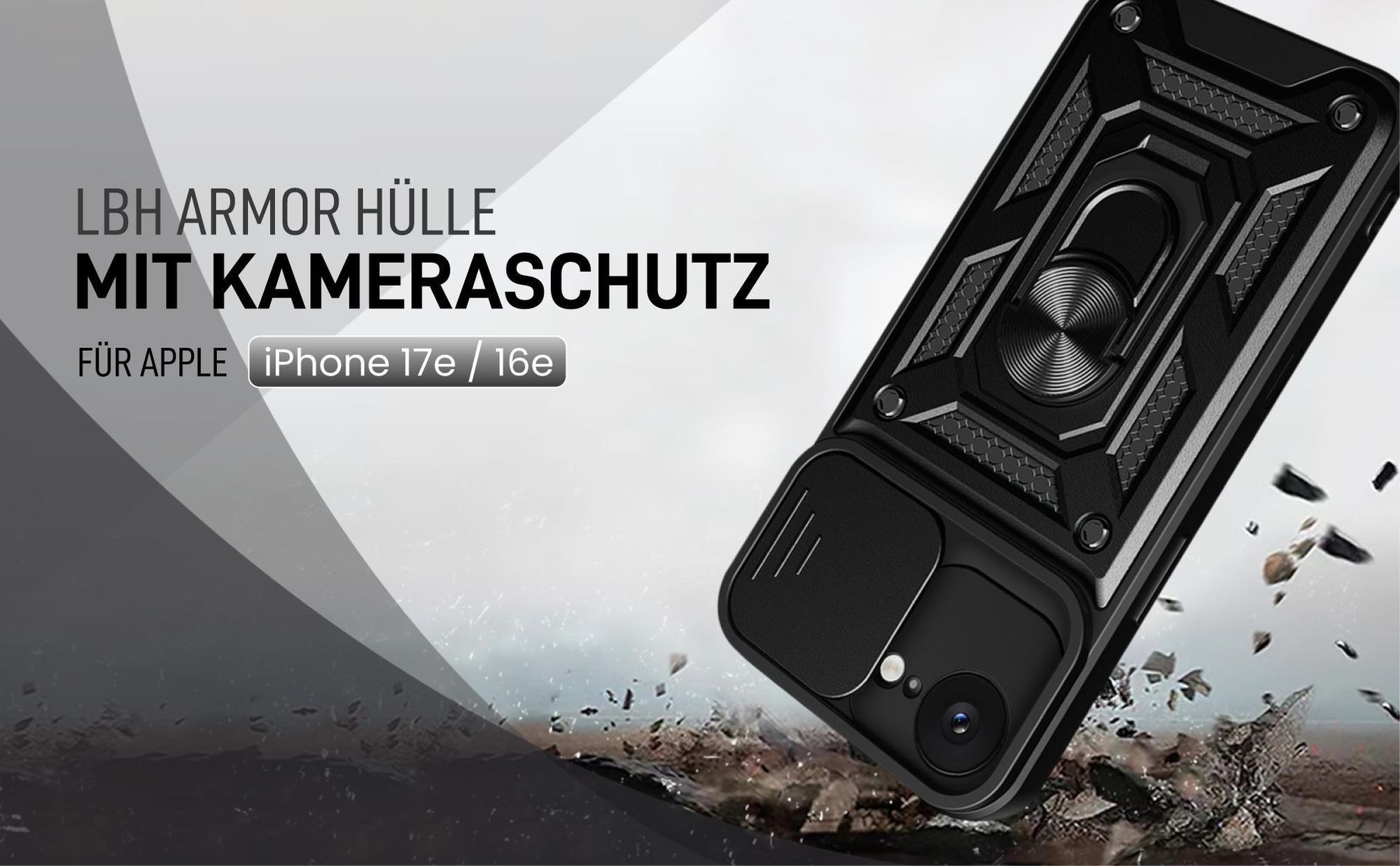 Schwarze Outdoorhülle mit Kameraschutz für Apple iPhone 17e