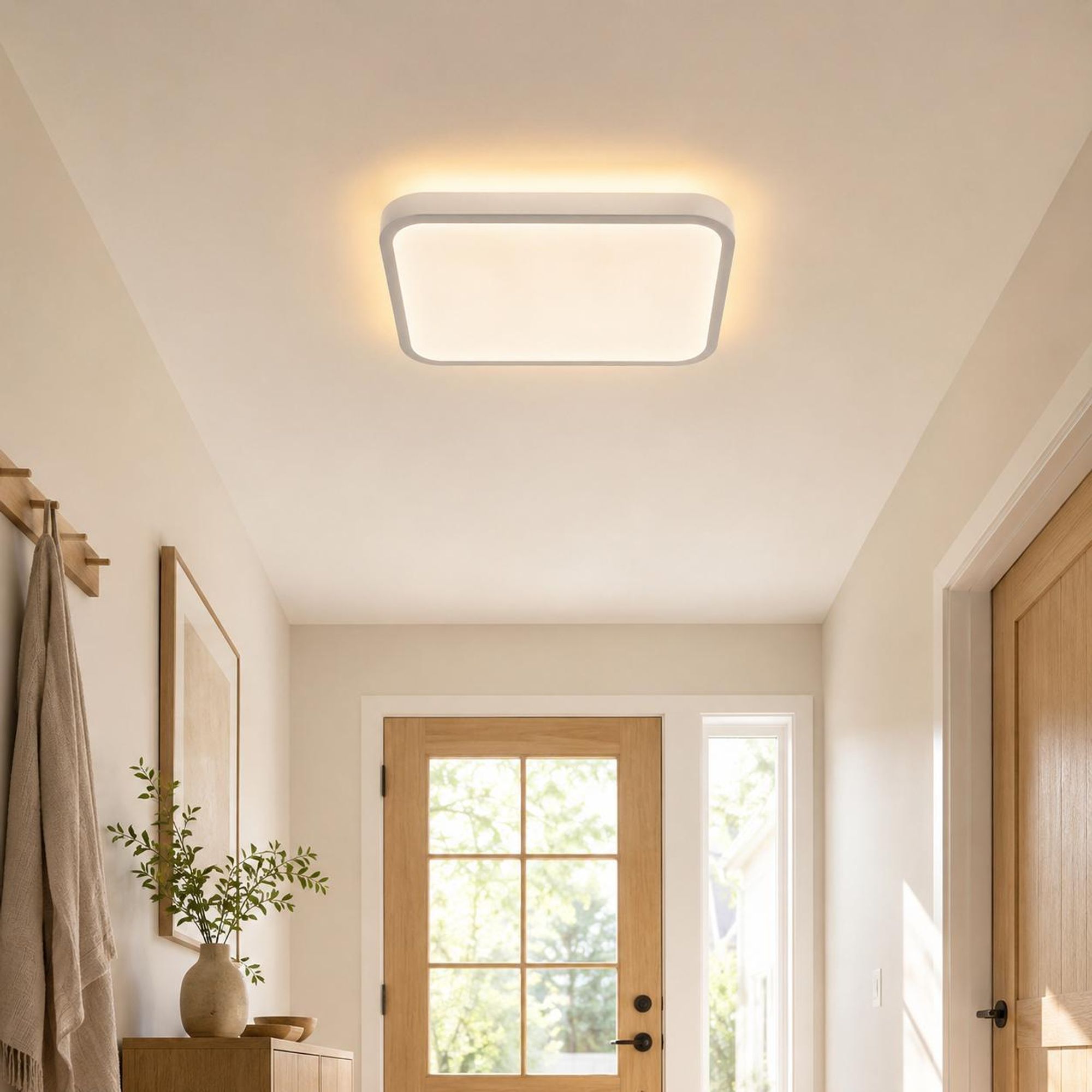 24W LED Deckenleuchte mit Nachtlicht 3200LM - 1800K Bernsteinfarben Flach Deckenlampe Dimmbar 29cm Memory Timer Fernbedienung Schlafzimmer Quadratisch