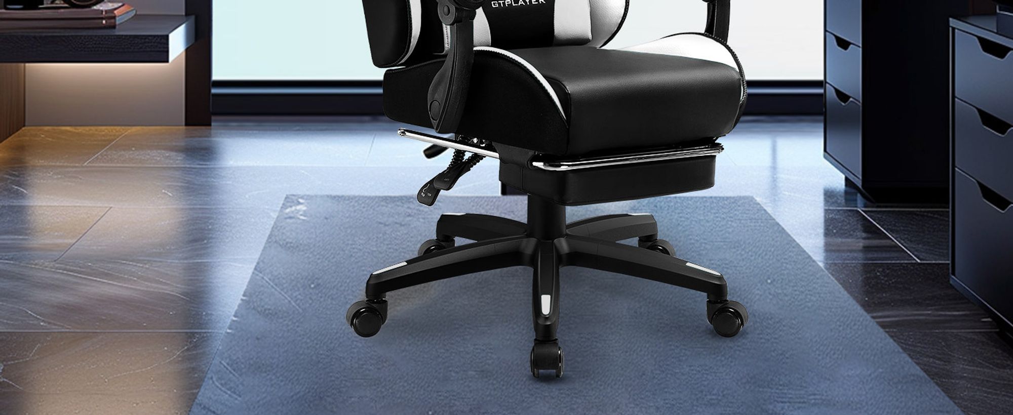 GTPLAYER Gaming Stuhl, Gaming Chair, Ergonomischer Höhenverstellbarer Bürostuhl, Zweckmäßig für Winter und Sommer, mit Doppelrückenlehne mit Fußstütz