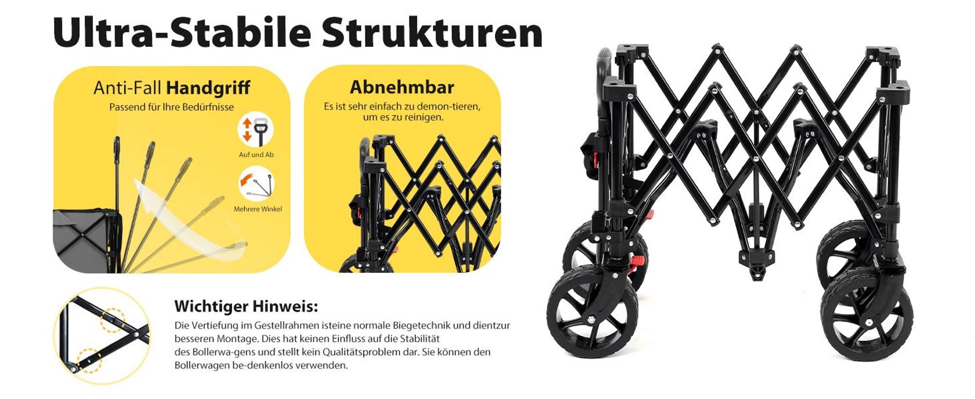 Sekey 150 KG Bollerwagen Faltbar Handwagen mit Bremsen und breiten Reifen, Blau