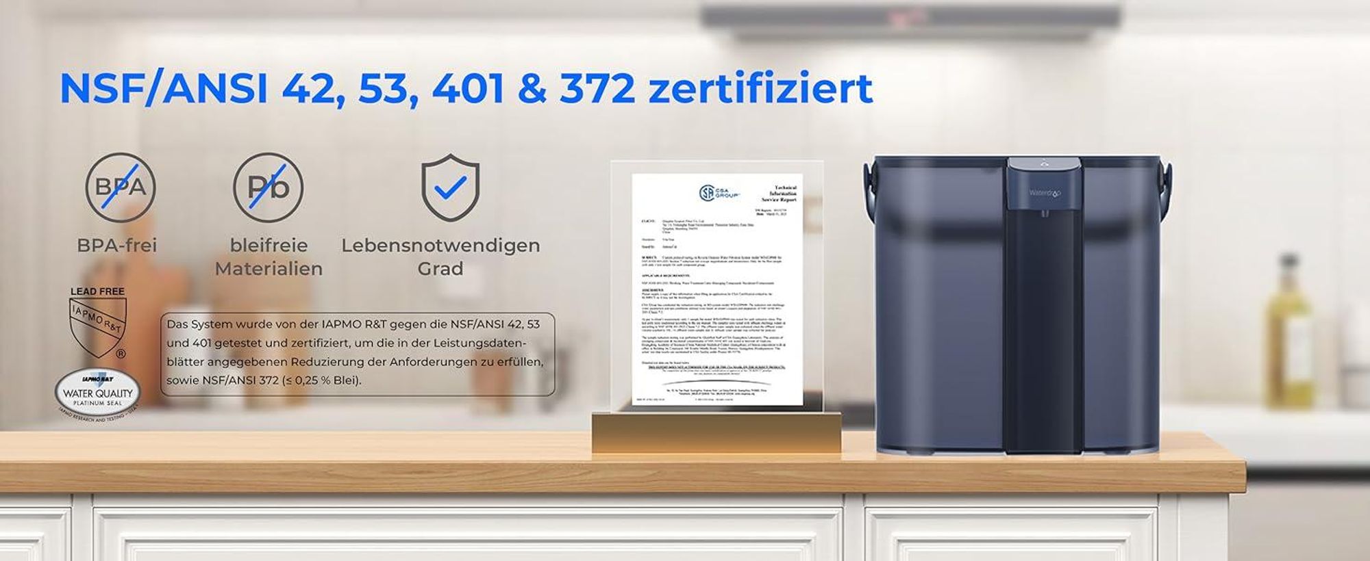 Waterdrop Eletric Wasserfilter Krug für Kühlschrank mit 3 Filter, Countertop Wasserfilter System, 757 Liter, Blau, WD-ED02B