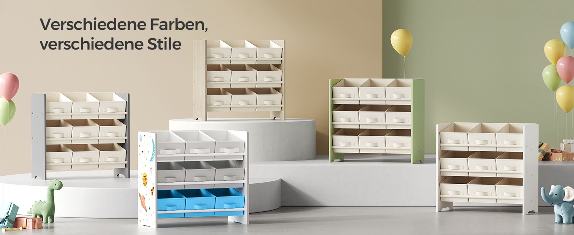 SONGMICS Spielzeugtruhe Kinderregal Kinder Bücherregal mit 9 Aufbewahrungsboxen