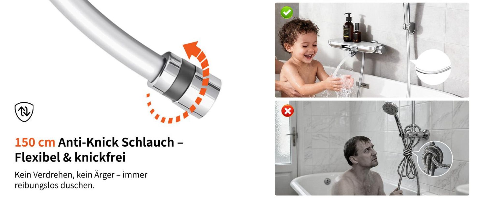 Homelody Brausebatterie-Set, Brausebatterie mit Handbrause & Ablage, Badewannenarmatur Brausehalter und Brauseschlauch inkl. Chrom