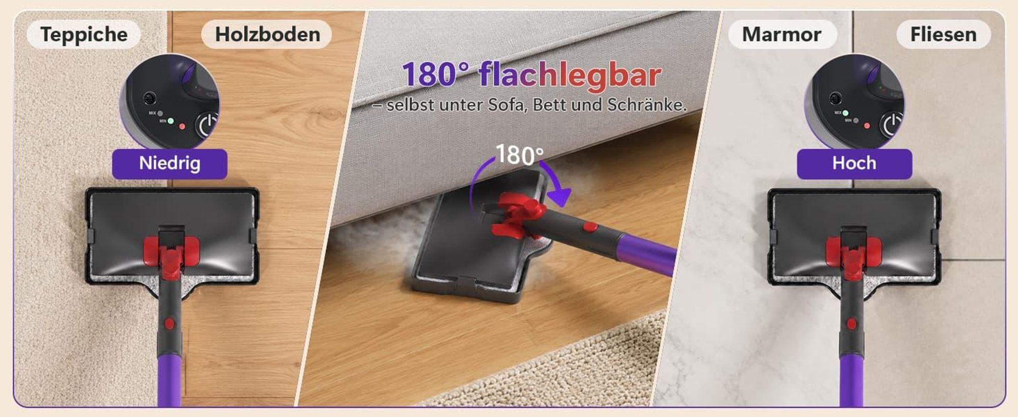 Dampfreiniger, 1500W handdampfreiniger & Dampfbesen, 15s Aufheizzeit, 4bar Dampfreiniger & Dampfdruck, Drehkopf, für Boden, Sofa, Küche, Bad & Fenster