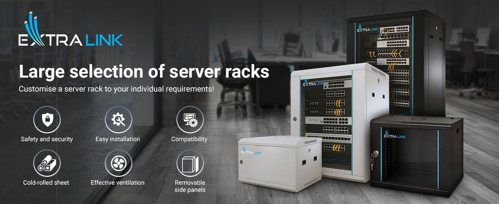 Extralink 19" 6U 530x400 nástěnný rackový rozvaděč černý