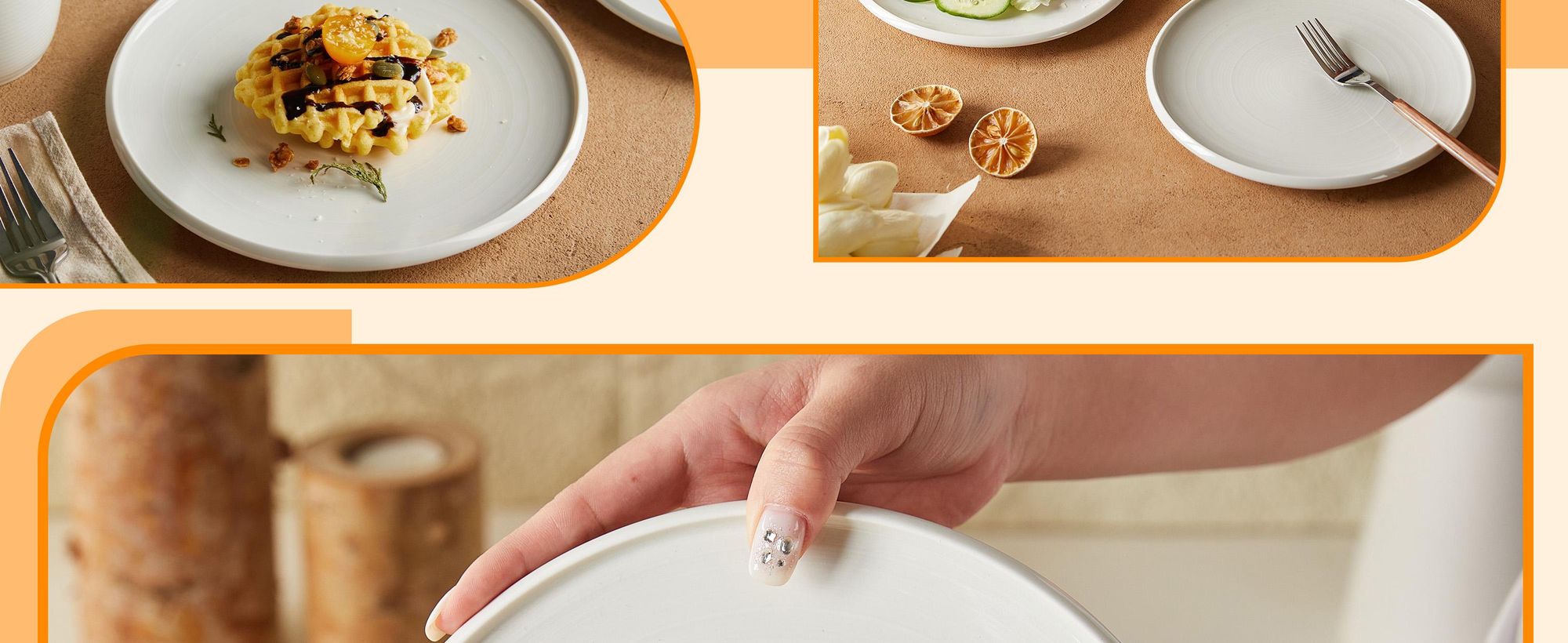 Teller set 4er Ø21,8 cm Kuchenteller Frühstücksteller Essteller Keramik Flachteller set für 4 Personen Plate Mikrowellen- und Spülmaschinenfest
