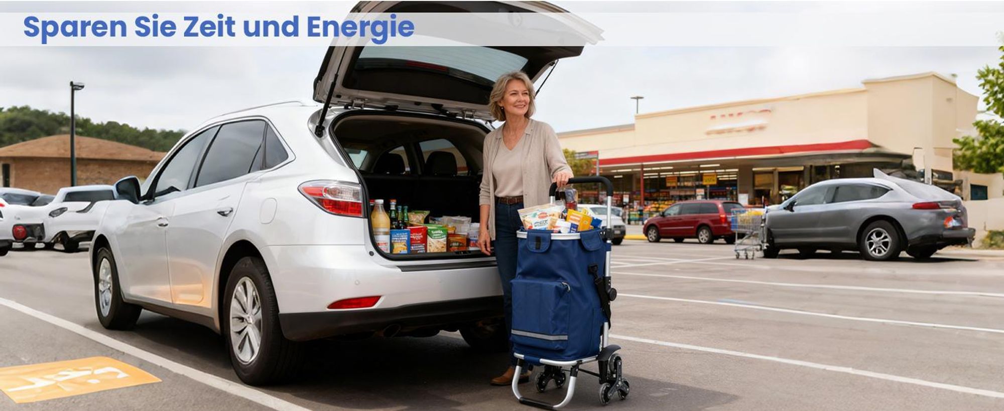 Sekey Einkaufstrolley Treppensteiger Klappbar Einkaufswagen mit Kühlfach Einkaufshilfe Trolley mit Spanngurt und höhenverstellbarem Griff, Rot