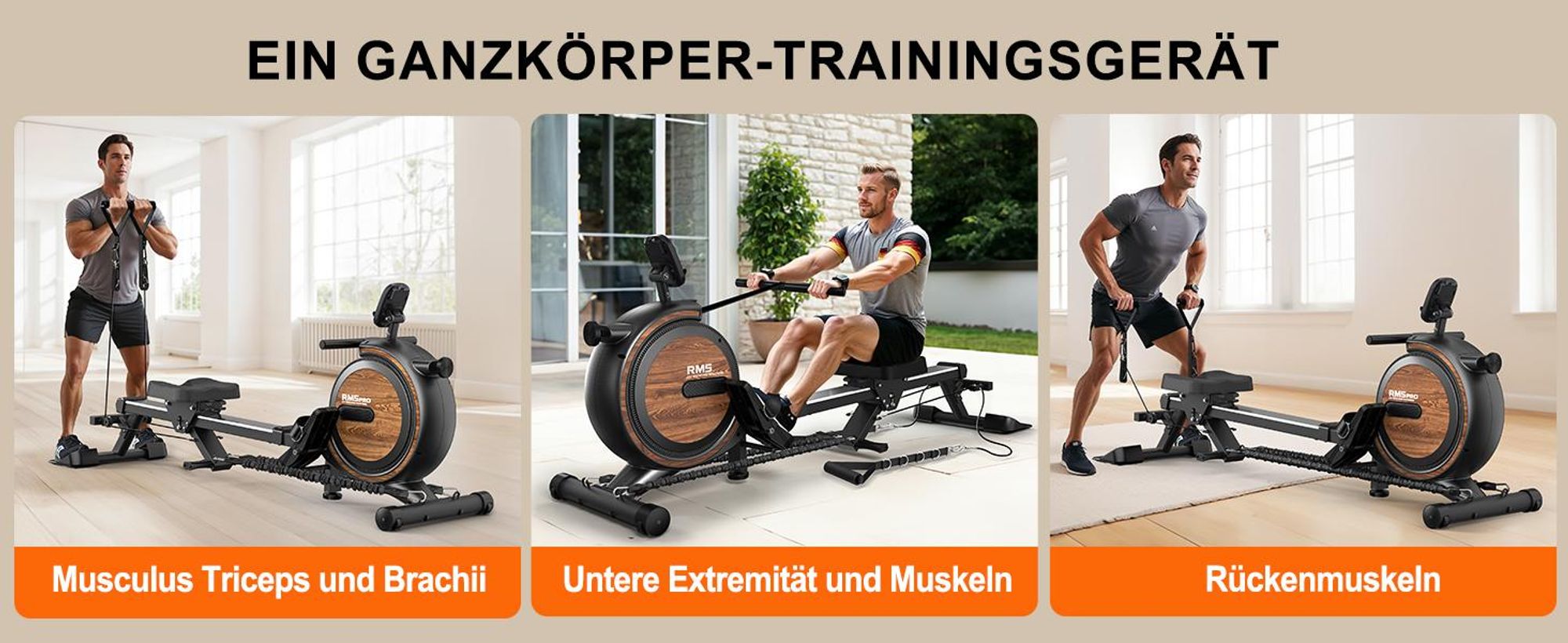 VOWVIT Heim-Rudergerät magnetischer Widerstand, Bluetooth, Tablet-Halterung, bis 160 kg