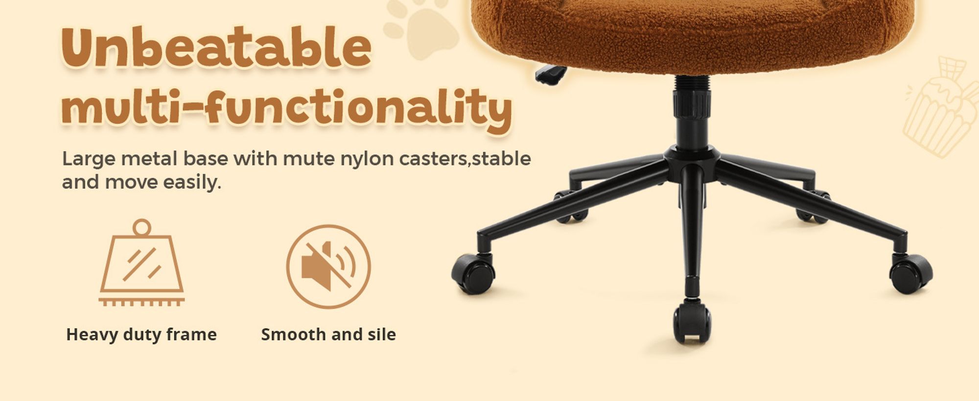 IWMH Bürostuhl ohne Armlehne, Höhenverstellbar Schreibtischstuhl mit Rollen, Ergonomischer Stoff Lesesessel für Haus, Büro, Schlafzimmer