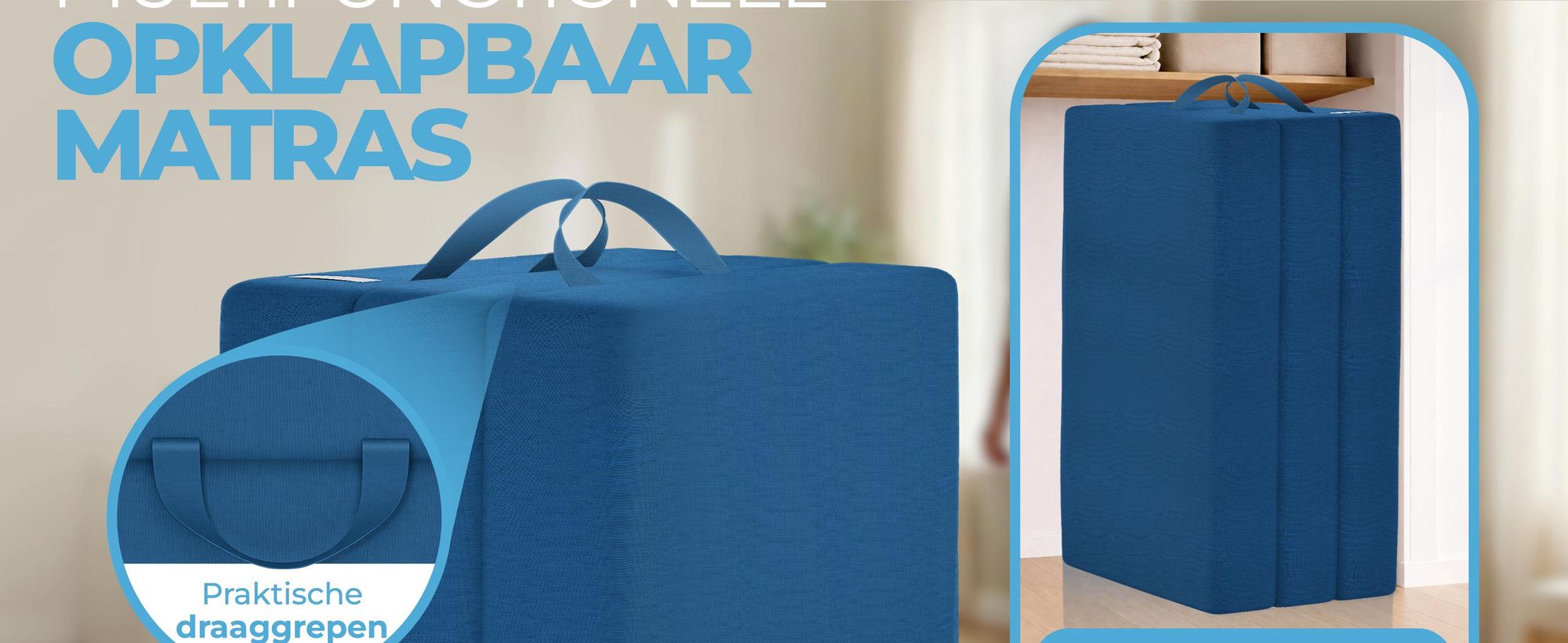 ELONEO Opklapbare matrassen, gastenmatrassen, 3-delige opvouwbare matrassen, extra dik schuim (15 cm), geschikt voor mensen met rugproblemen, opklapbaar, opvouwbare matras (blauw)