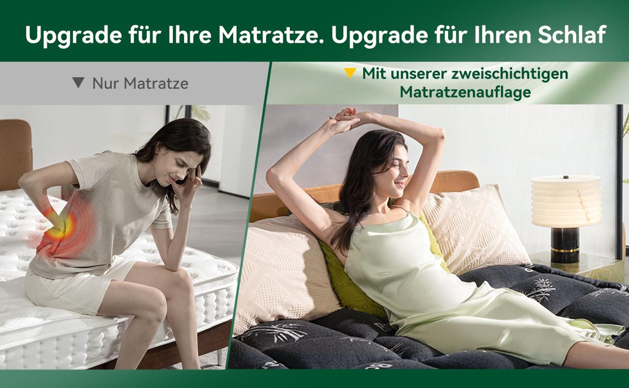 NicePlus 2-in-1 Topper, 120x200X7cm, 5-Zonen Memory Foam + Bambus-Pillow-Top, mit Eckgummis für alle Matratzen, H2/H3, Schwarz