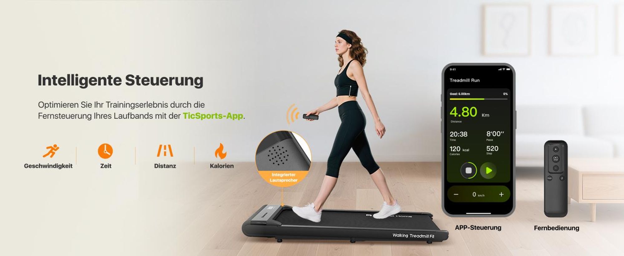 Mobvoi Walking Pad Smart KI Untertisch-Laufband, tragbares 2-in-1 Laufband für Zuhause & Büro, Gehen & Joggen, TicSports Zwift Kinomap, 120kg 6km/h