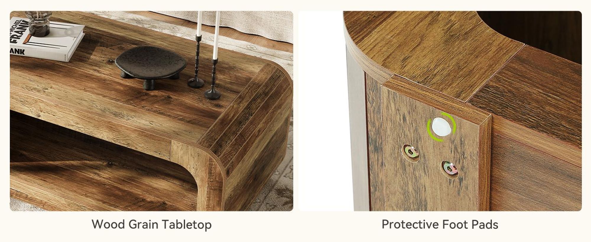 120 cm Couchtisch mit offenem Stauraum, rechteckiger Akzenttisch, niedriger Cocktail- und Teetisch für Homeoffice und Wohnzimmer, rustikales Braun