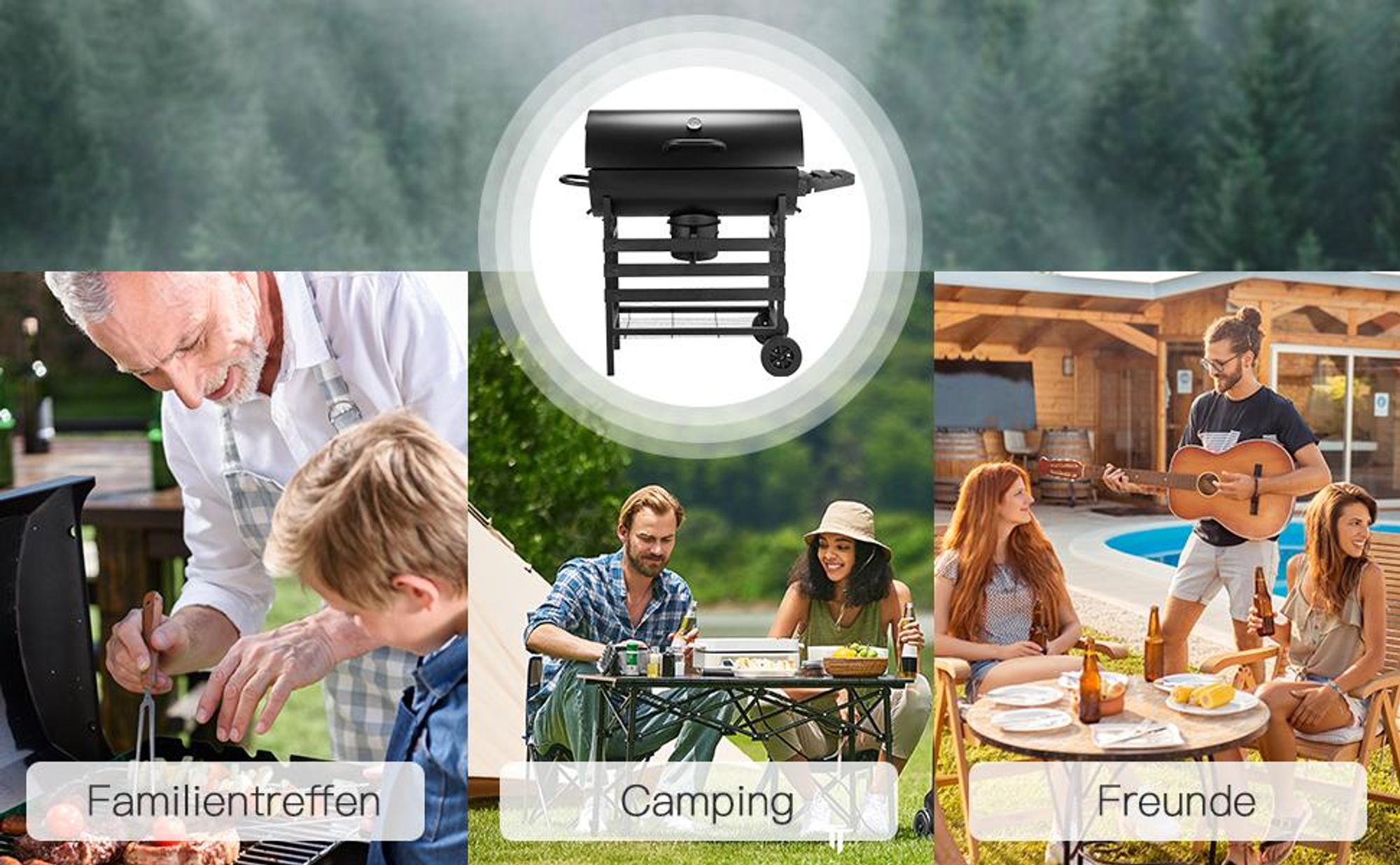 TEENO Holzkohlegrill Upgraded | Holzkohlegrill mit Deckel | Thermometer, Ascheschublade, Verbrühungsschutzhandschuhe, verstellbare Belüftung