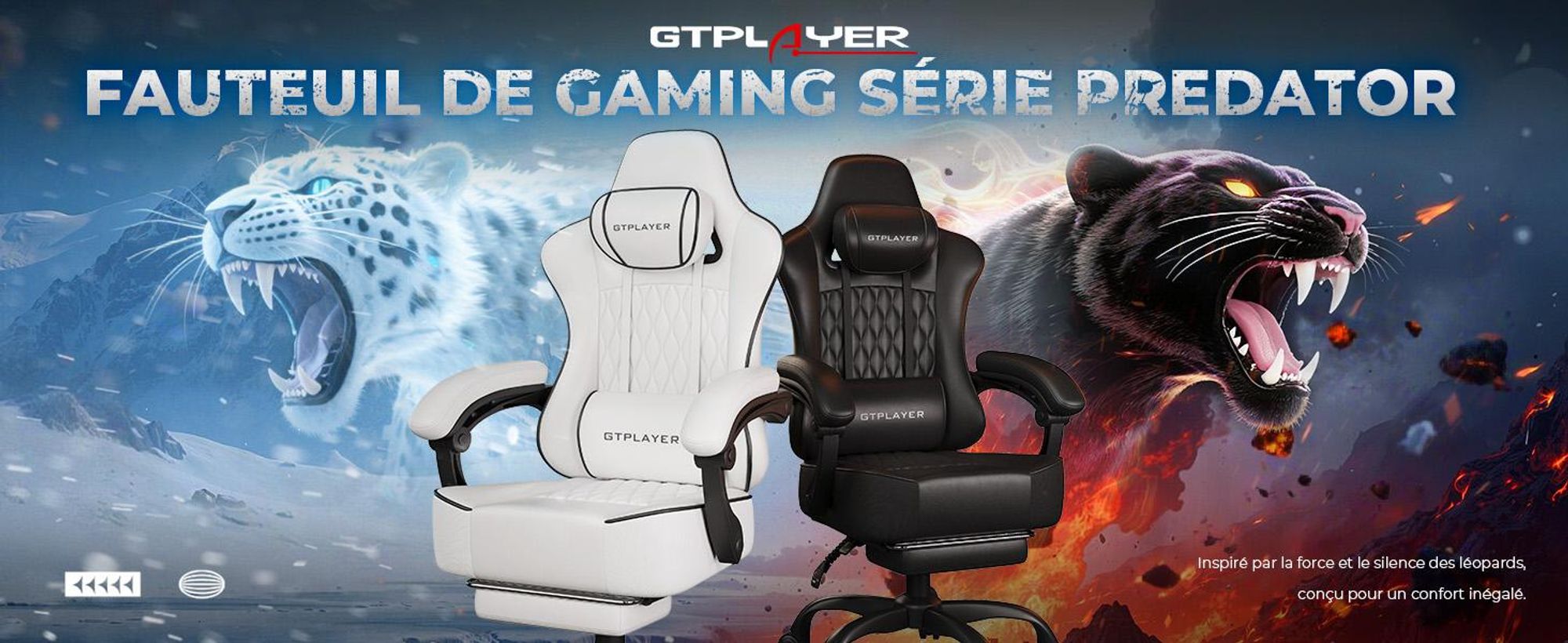 Fauteuil gaming GTPLAYER, fauteuil de bureau, fauteuil PC ergonomique, fauteuil pivotant réglable en hauteur, accoudoirs avec mécanisme synchrone, coussin lombaire, appui-tête